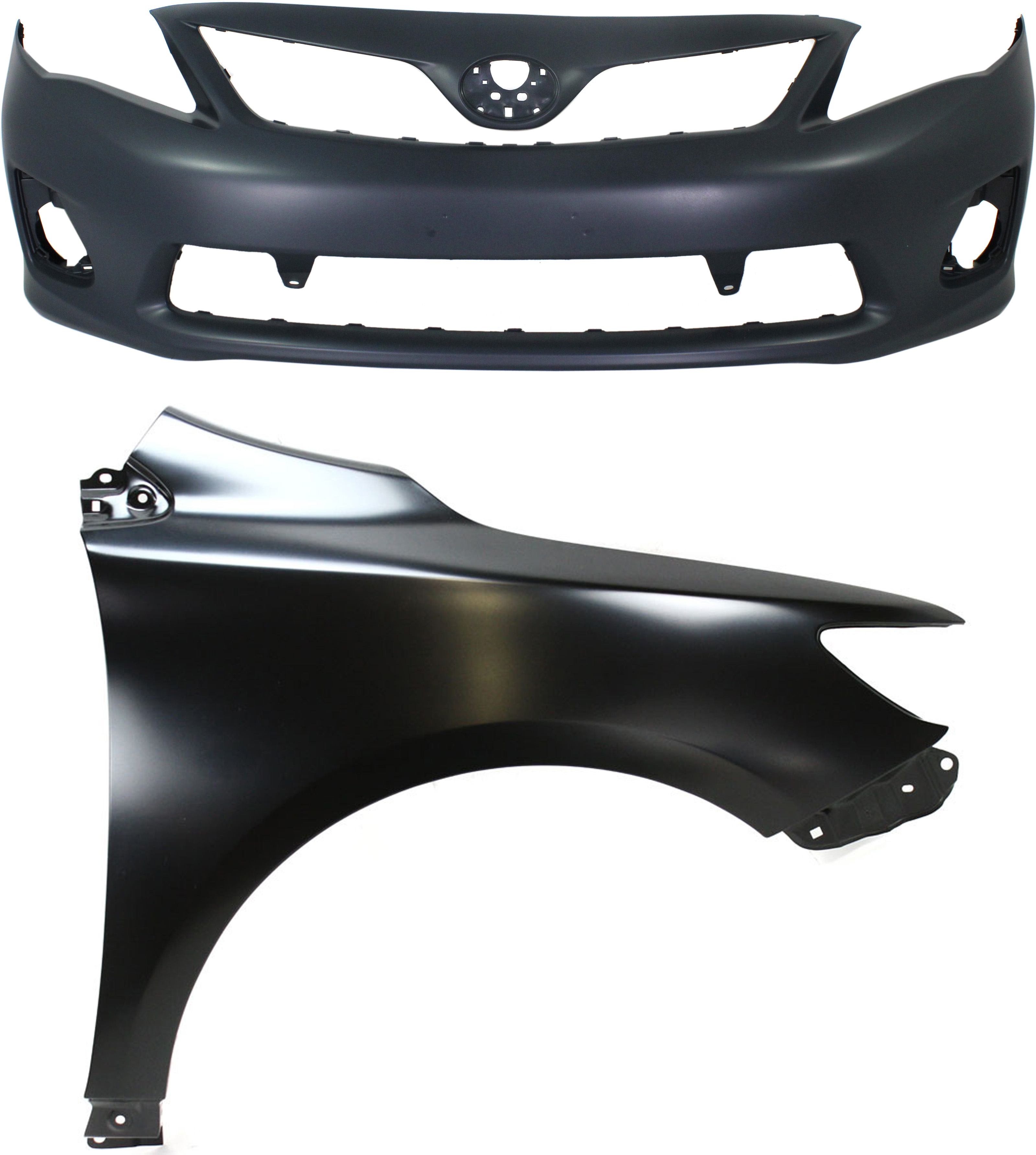 AM COROLLA 11-13 FRONT BUMPER COVER 2 pc Kit with Fender RH Japan Built Vehicle SKU KIT 012118-127 Partslink TO1000380 TO1241224 OEM 5211912963-5380112A70