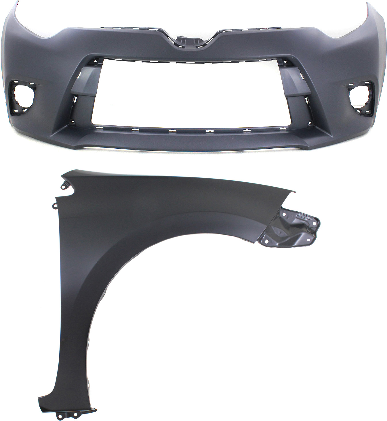 AM COROLLA 14-16 FRONT BUMPER COVER 2 pc Kit Primed CE L LE LE Eco LE Eco Plus 14-14 Models with Fender SKU KIT 012118-128 Partslink TO1000399 TO1241248 OEM 5211903904-5380102180
