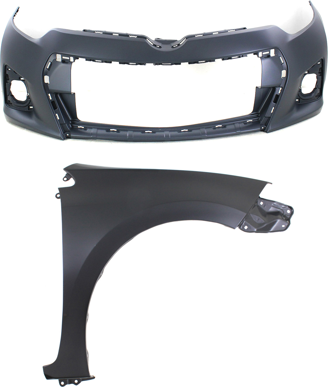 AM COROLLA 14-16 FRONT BUMPER COVER 2 pc Kit Primed w Fender SKU KIT 012118-129 Partslink TO1000400 TO1241248 OEM 5211903906-5380102180