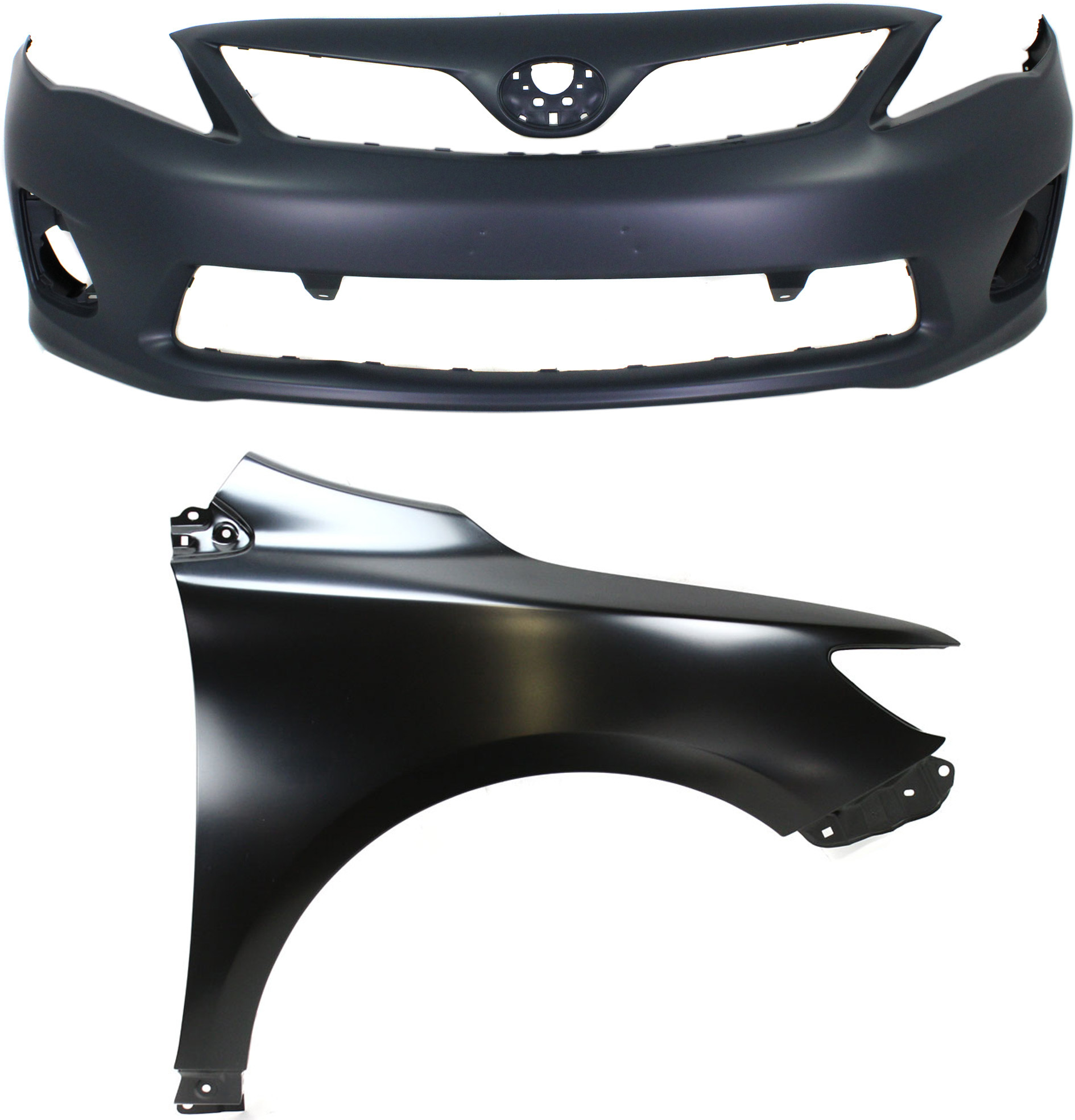 AM COROLLA 11-13 FRONT BUMPER COVER 2 pc Kit Primed with Fender RH Japan Built Vehicle CAPA SKU KIT 012118-136 Partslink TO1000380C TO1241224C OEM 5211912963-5380112A70
