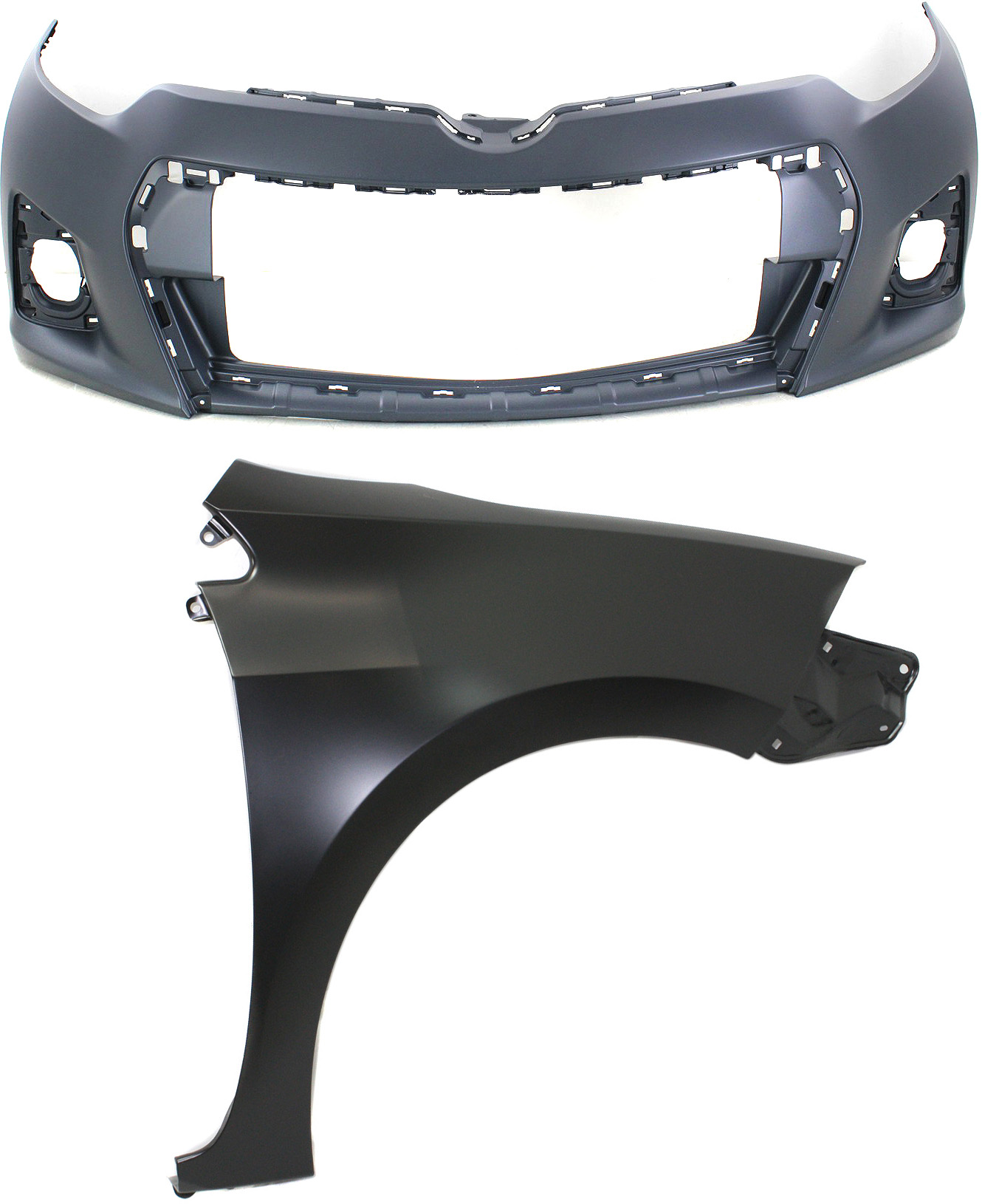 AM COROLLA 14-16 FRONT BUMPER COVER 2 pc Kit Primed w Fender CAPA SKU KIT 012118-138 Partslink TO1000400C TO1241248C OEM 5211903906-5380102180