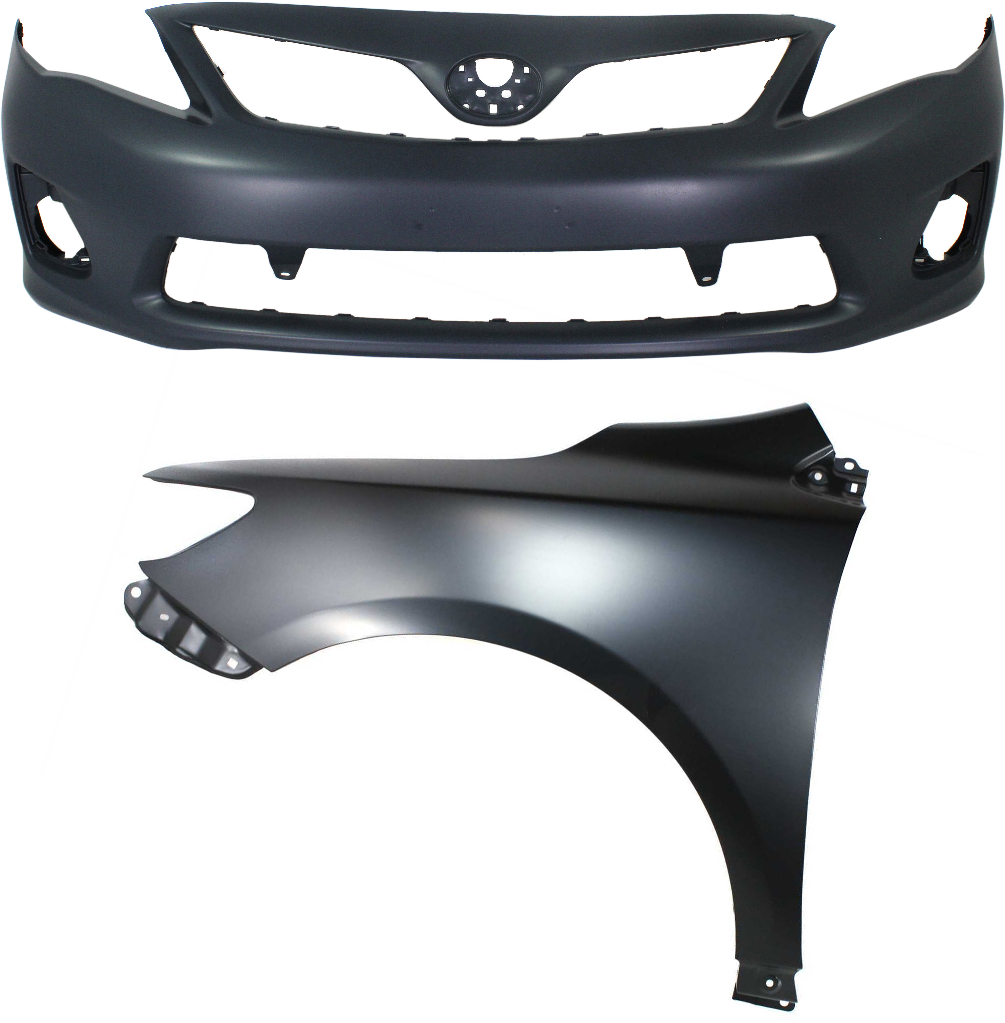 AM COROLLA 11-13 FRONT BUMPER COVER 2 pc Kit with Fender LH Japan Built Vehicle SKU KIT 012118-140 Partslink TO1000380 TO1240224 OEM 5211912963-5380212A70