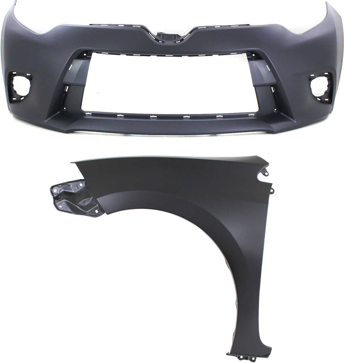 AM COROLLA 14-16 FRONT BUMPER COVER 2 pc Kit Primed CE L LE LE Eco LE Eco Plus 14-14 Models with Fender SKU KIT 012118-141 Partslink TO1000399 TO1240248 OEM 5211903904-5380202170