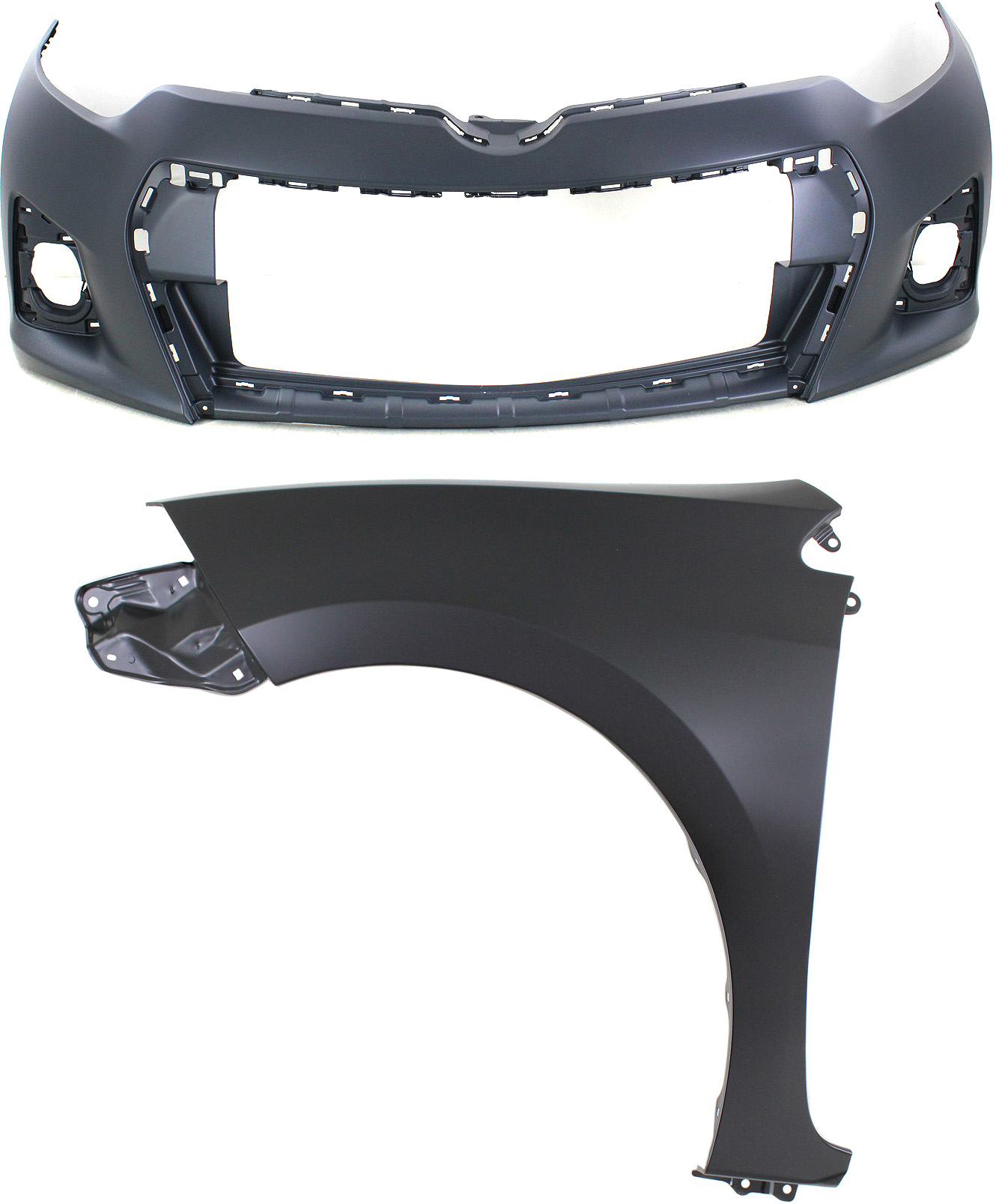 AM COROLLA 14-16 FRONT BUMPER COVER 2 pc Kit Primed w Fender SKU KIT 012118-142 Partslink TO1000400 TO1240248 OEM 5211903906-5380202170