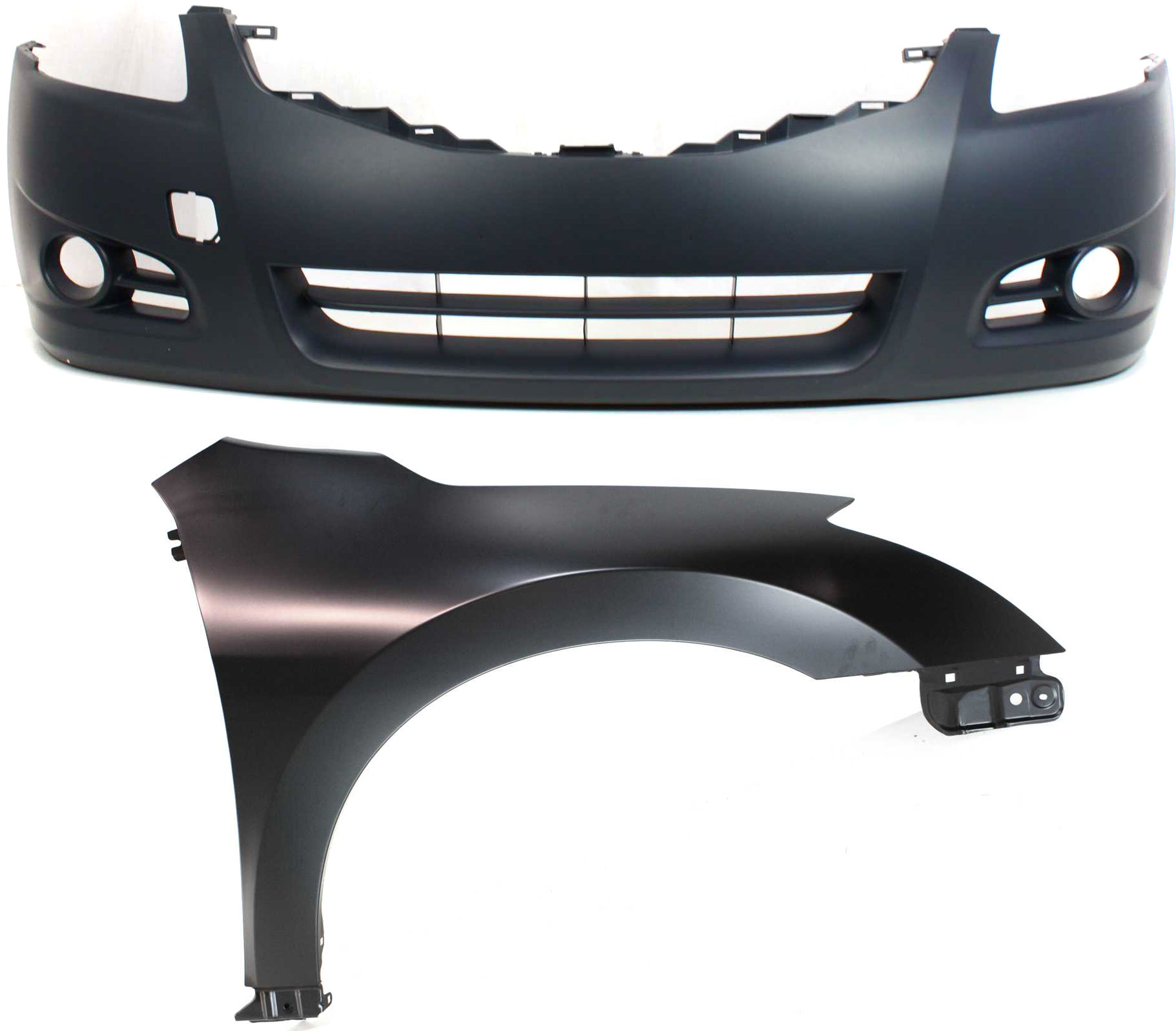 AM ALTIMA 10-12 FRONT BUMPER COVER 2 pc Kit Primed with Fender Sedan SKU KIT 012118-14 Partslink NI1000268 NI1241186 OEM 62022ZX00H 63100ZN55A