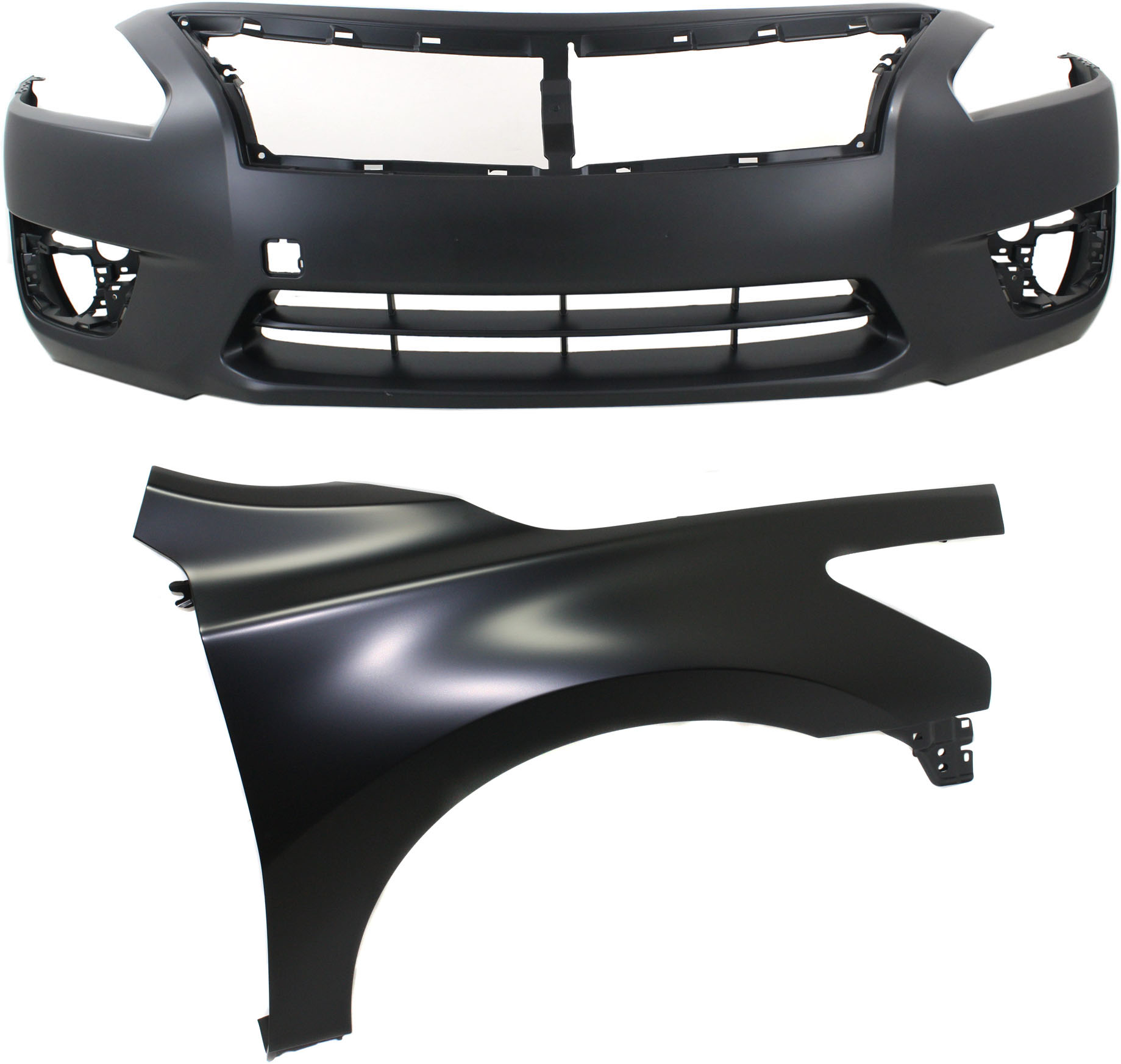 AM ALTIMA 13-15 FRONT BUMPER COVER 2 pc Kit Primed with Fender Sedan SKU KIT 012118-15 Partslink NI1000285 NI1241205 OEM 620223TA0H 631003TA0A