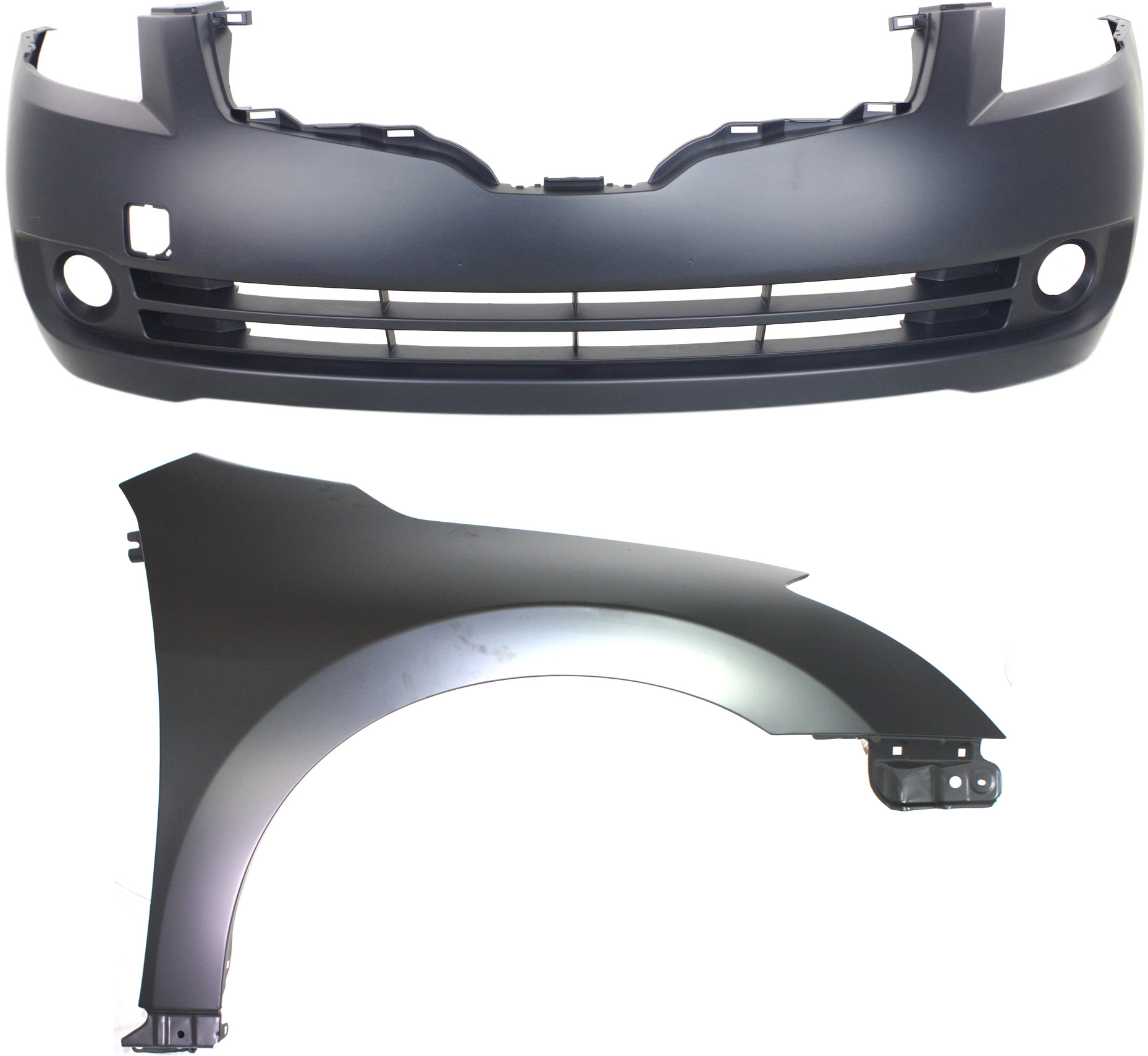 AM ALTIMA7-09 FRONT BUMPER COVER 2 pc Kit Primed with Fender Sedan CAPA SKU KIT 012118-20 Partslink NI1000240C NI1241186C OEM 62022JA040-63100ZN55A