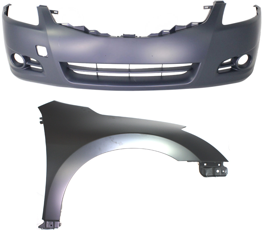 AM ALTIMA 10-12 FRONT BUMPER COVER 2 pc Kit Primed with Fender Sedan CAPA SKU KIT 012118-21 Partslink NI1000268C NI1241186C OEM 62022ZX00H 63100ZN55A