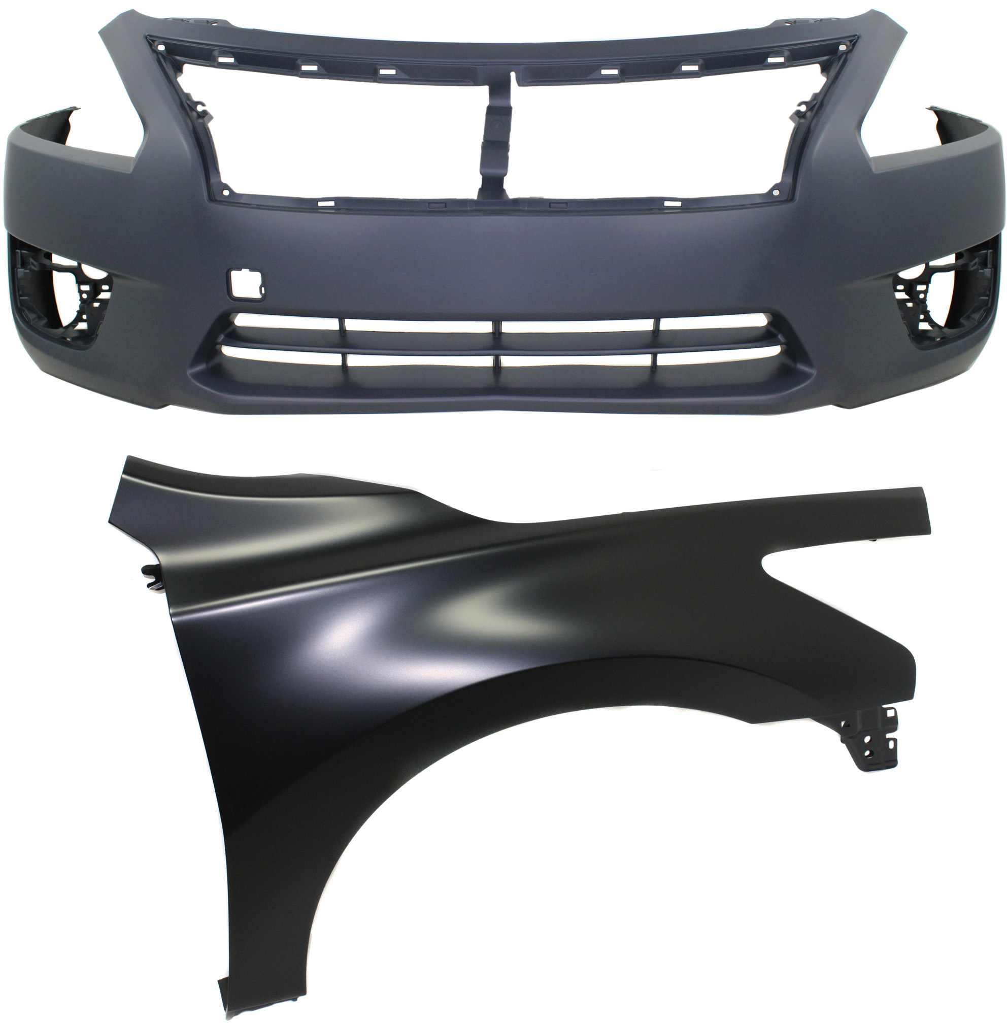 AM ALTIMA 13-15 FRONT BUMPER COVER 2 pc Kit Primed with Fender Sedan CAPA SKU KIT 012118-22 Partslink NI1000285C NI1241205C OEM 620223TA0H 631003TA0A