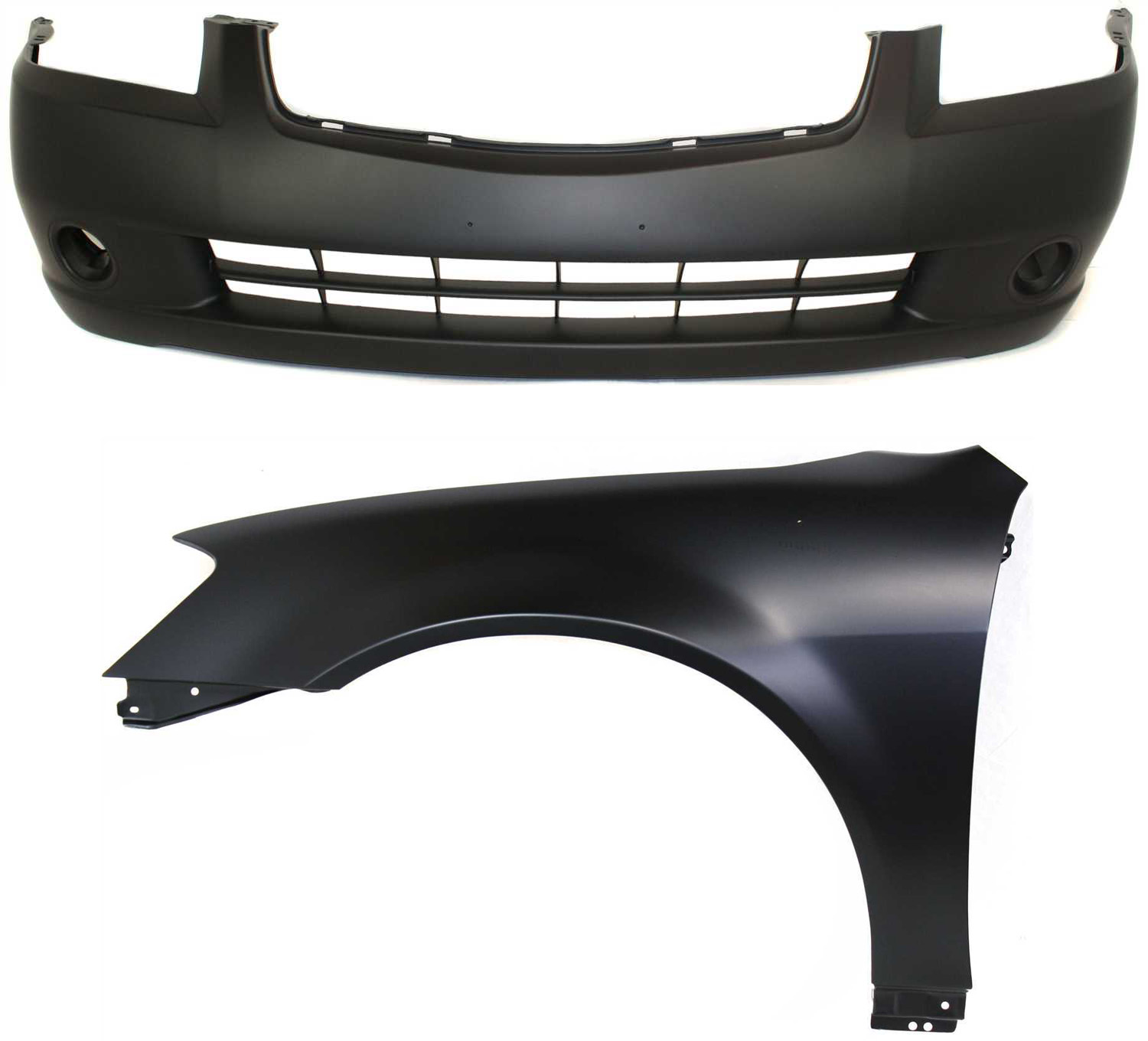 AM ALTIMA5-06 FRONT BUMPER COVER 2 pc Kit Primed with Fender SKU KIT 012118-24 Partslink NI1000219 NI1240171 OEM 62022ZB000-631138J030