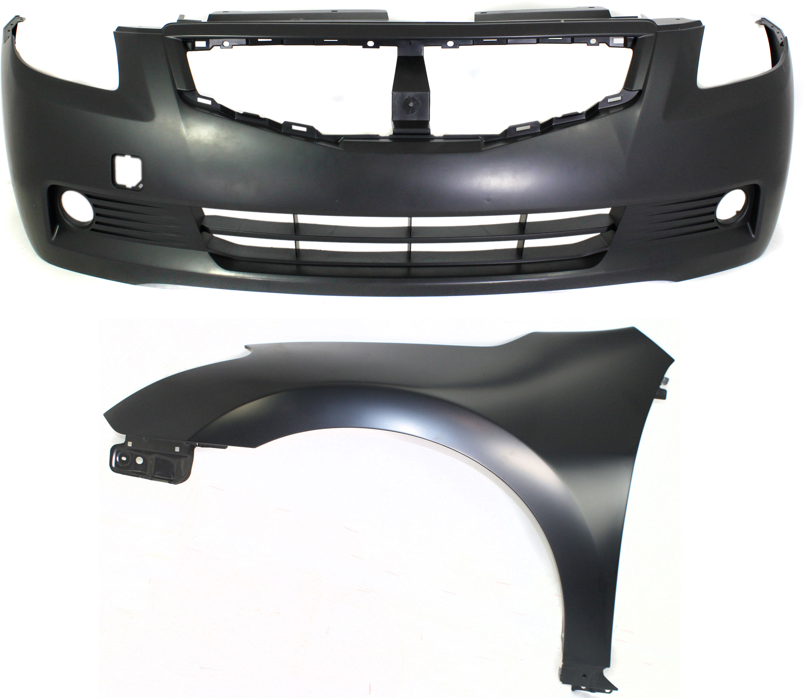 AM ALTIMA8-09 FRONT BUMPER COVER 2 pc Kit Primed with Fender Coupe SKU KIT 012118-25 Partslink NI1000250 NI1240195 OEM 62022JB100-63101ZN65A