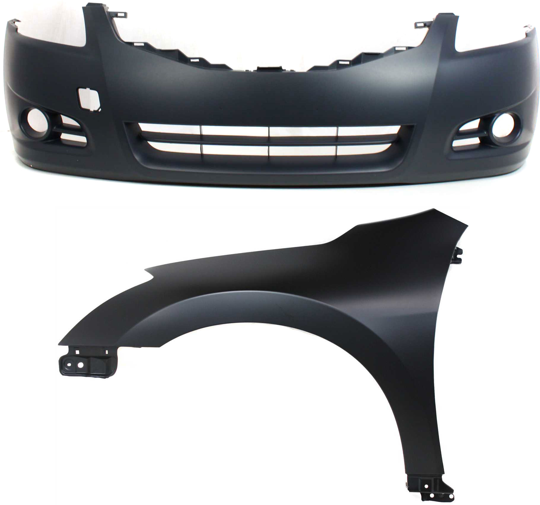 AM ALTIMA 10-12 FRONT BUMPER COVER 2 pc Kit Primed with Fender Sedan SKU KIT 012118-28 Partslink NI1000268 NI1240186 OEM 62022ZX00H 63101ZN55A