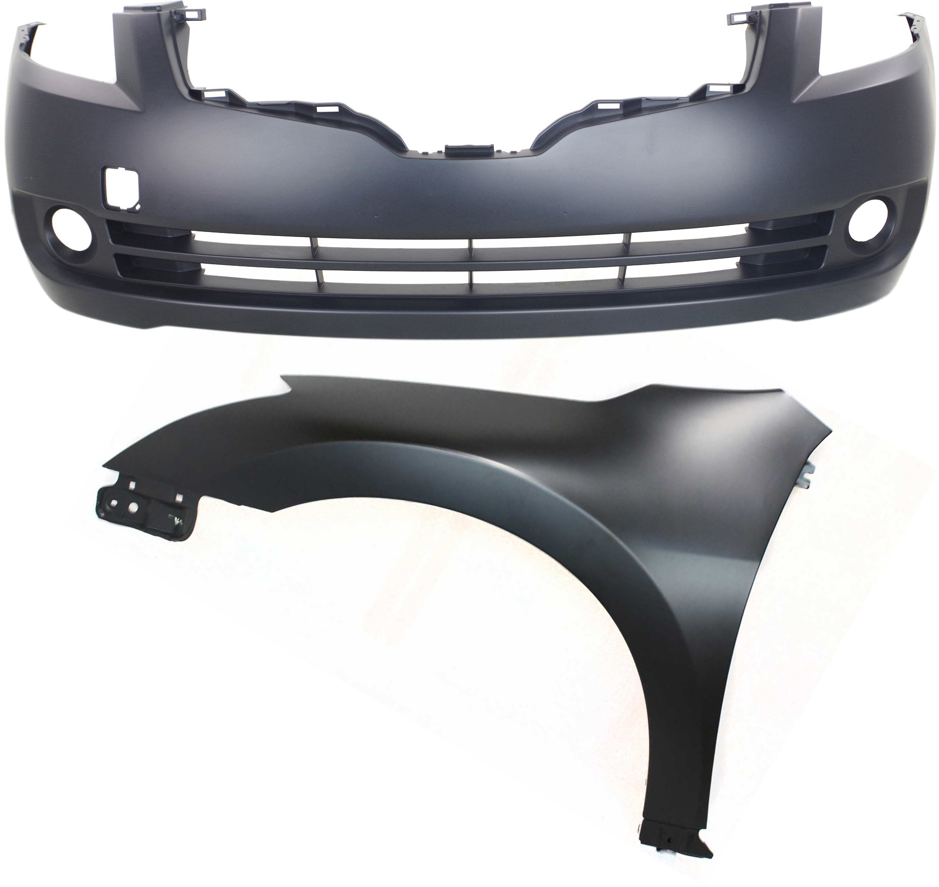 AM ALTIMA7-09 FRONT BUMPER COVER 2 pc Kit Primed with Fender Sedan CAPA SKU KIT 012118-34 Partslink NI1000240C NI1240186C OEM 62022JA040-63101ZN55A