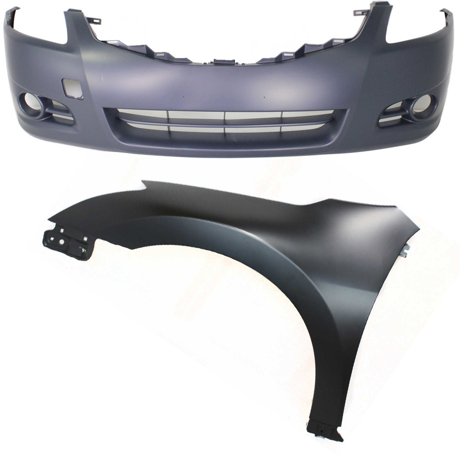 AM ALTIMA 10-12 FRONT BUMPER COVER 2 pc Kit Primed with Fender Sedan CAPA SKU KIT 012118-35 Partslink NI1000268C NI1240186C OEM 62022ZX00H 63101ZN55A