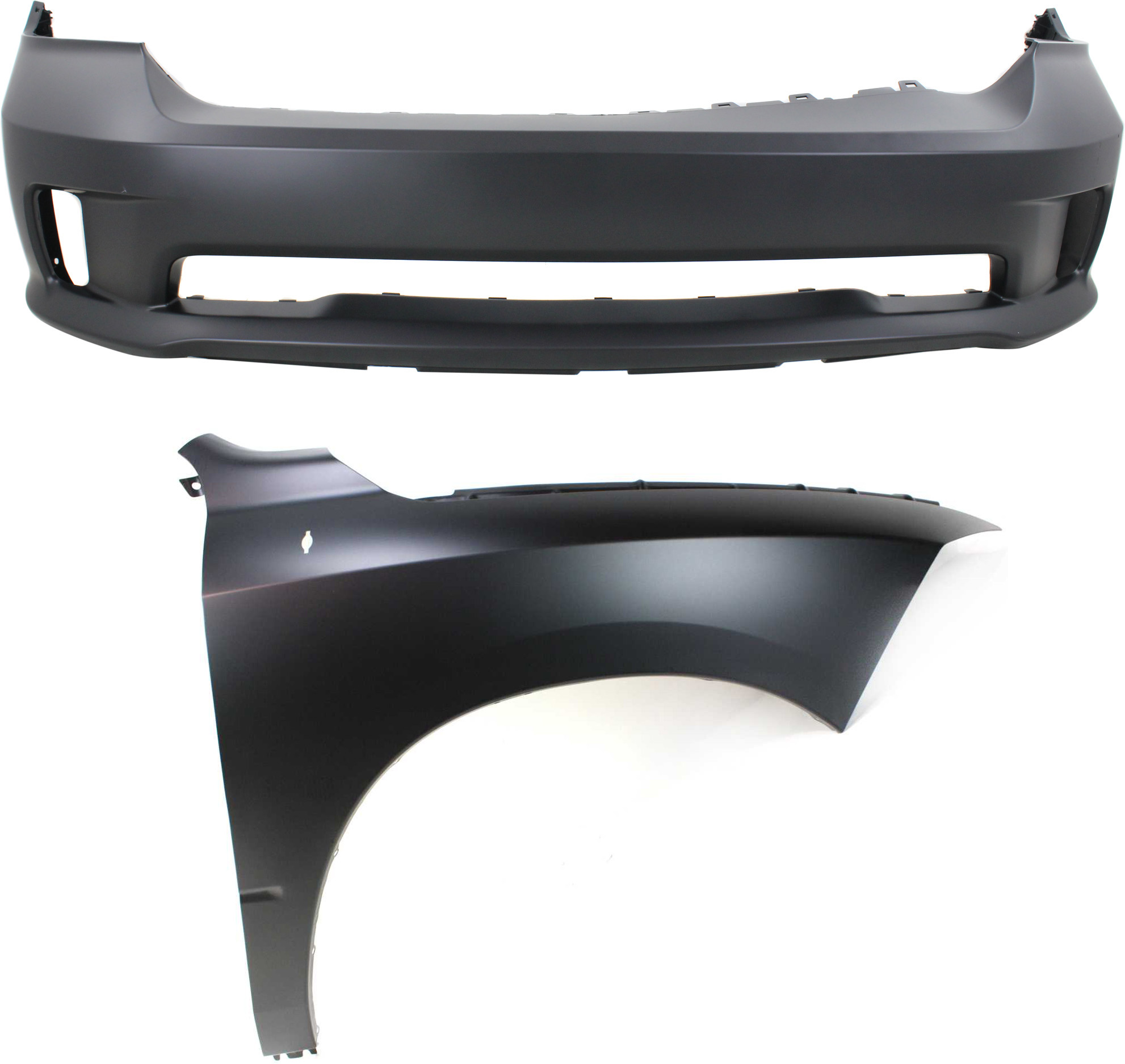AM RAM 1500-13-18-1500 CLASSIC 19-23 FRONT BUMPER COVER Primed 2 pc Kit with Fender SKU KIT 012118-46 Partslink CH1000A10 CH1241269 OEM 68197698AA 68054338AJ 68054338