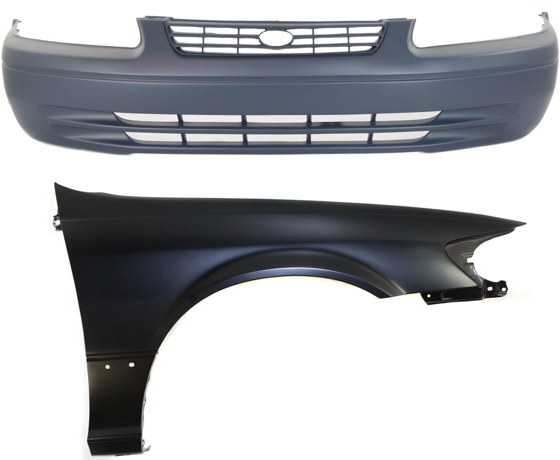 AM CAMRY 97-99 FRONT BUMPER COVER 2 pc Kit Primed with Fender SKU KIT 012118-69 Partslink TO1000187 TO1241162 OEM 52119AA901-53811AA020