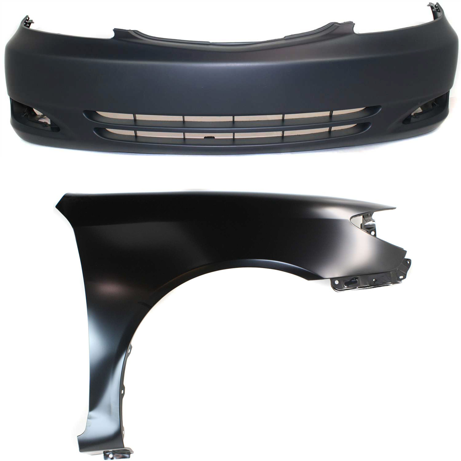 AM CAMRY2-04 FRONT BUMPER COVER 2 pc Kit Primed with Fender SKU KIT 012118-72 Partslink TO1000231 TO1241184 OEM 52119AA905-53801AA020