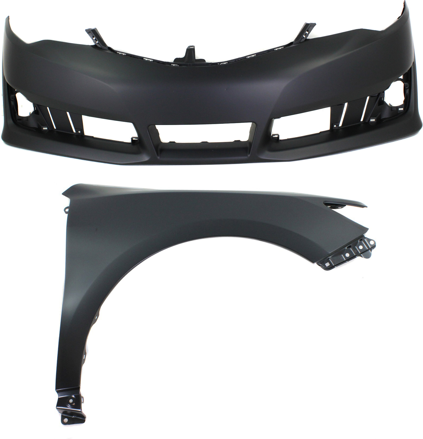 AM CAMRY 12-14 FRONT BUMPER COVER 2 pc Kit Primed with Fender SKU KIT 012118-84 Partslink TO1000379 TO1241239 OEM 5211906975-5381106140
