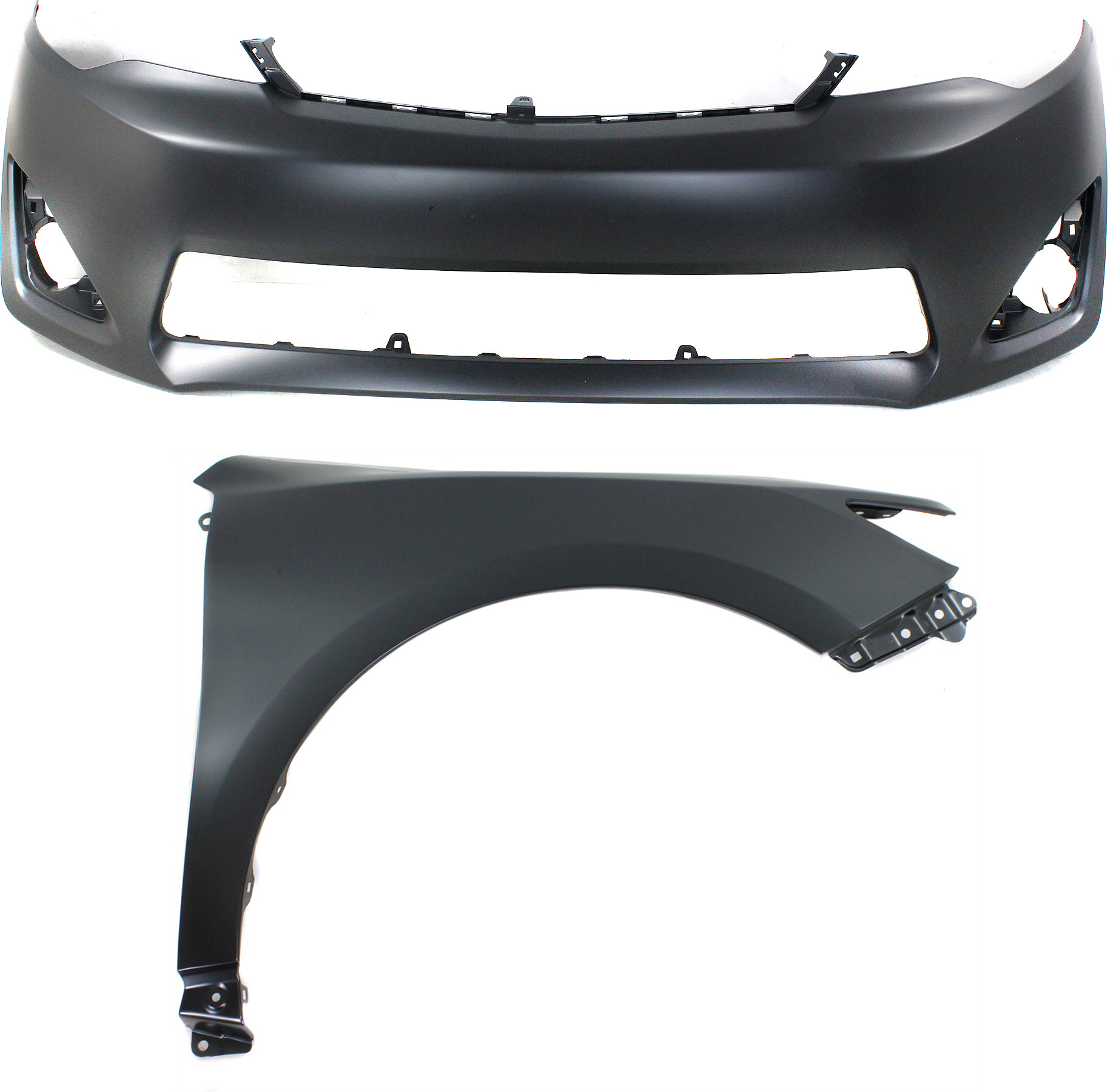 AM CAMRY 12-14 FRONT BUMPER COVER 2 pc Kit Primed with Fender SKU KIT 012118-85 Partslink TO1000378 TO1241239 OEM 5211906974-5381106140
