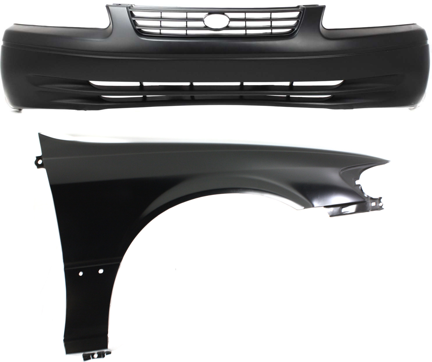 AM CAMRY 97-99 FRONT BUMPER COVER 2 pc Kit Primed with Fender CAPA SKU KIT 012118-86 Partslink TO1000187C TO1241162C OEM 52119AA901-53811AA020