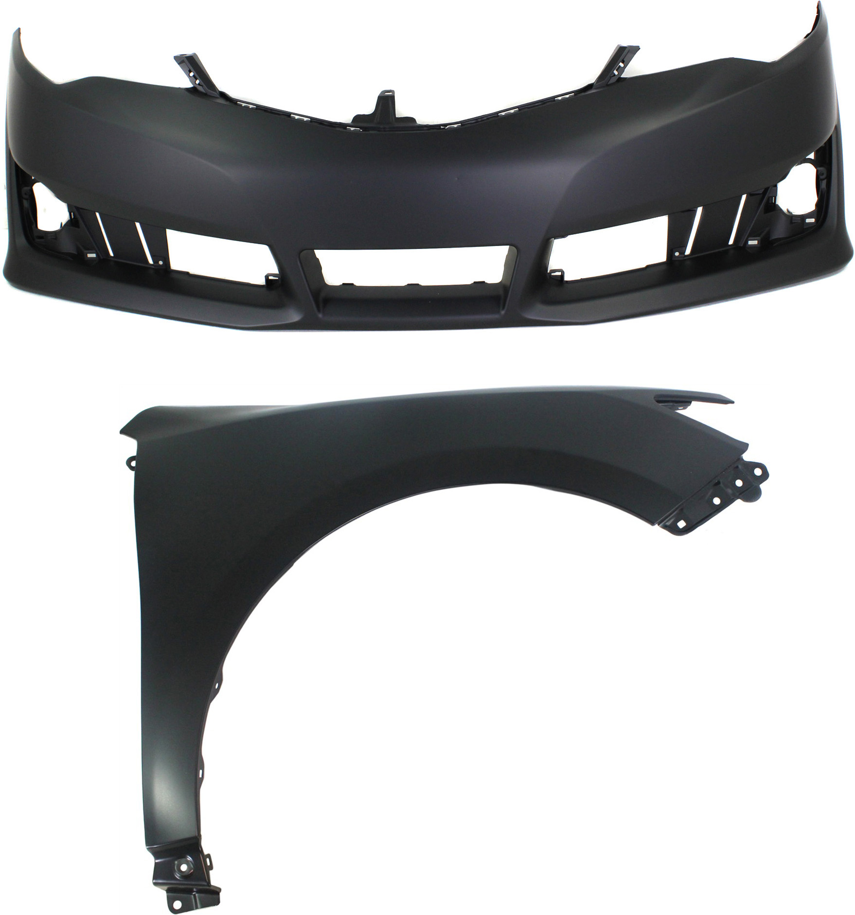AM CAMRY 12-14 FRONT BUMPER COVER 2 pc Kit Primed with Fender CAPA SKU KIT 012118-95 Partslink TO1000379C TO1241239C OEM 5211906975-5381106140