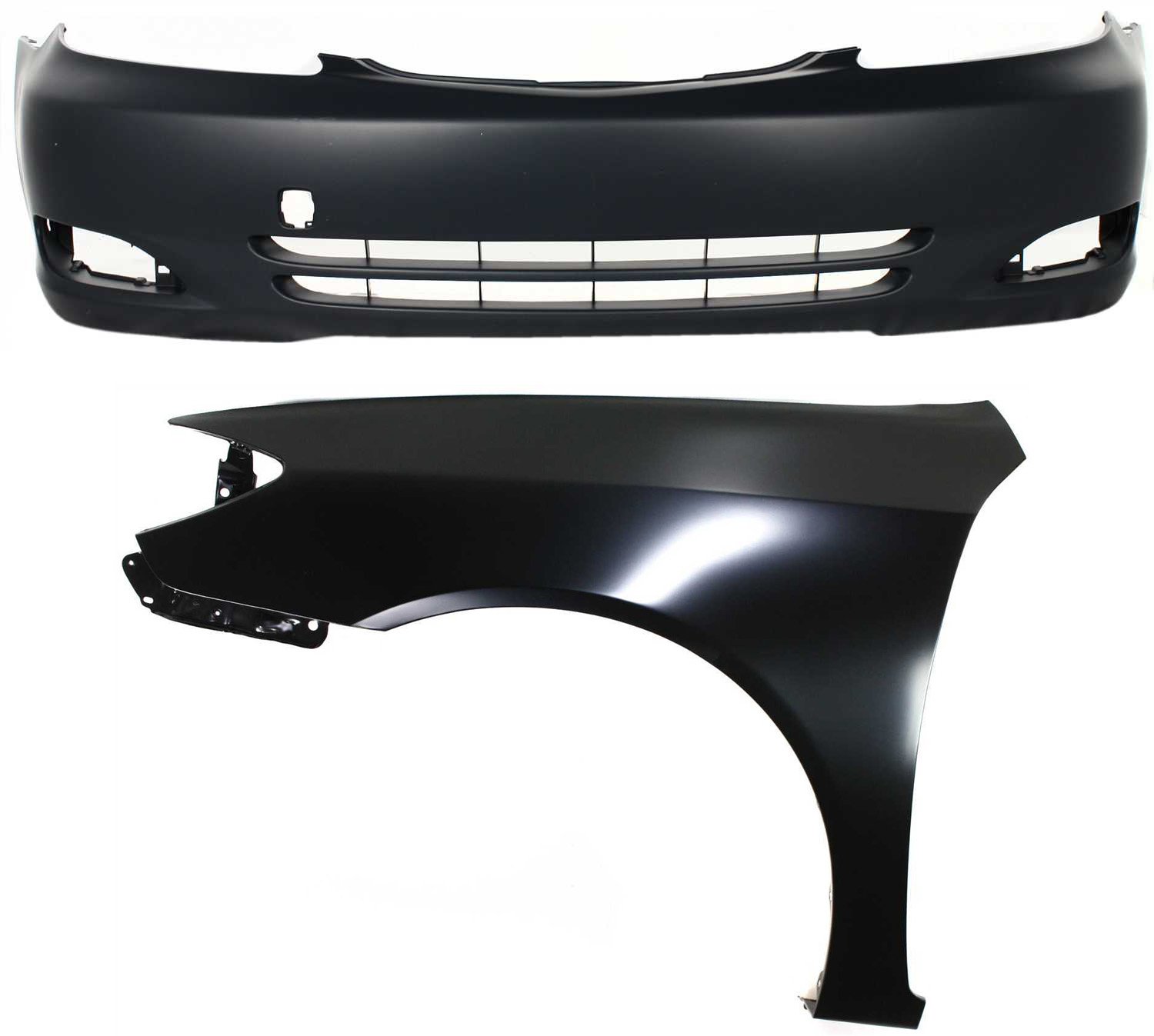 AM CAMRY2-04 FRONT BUMPER COVER 2 pc Kit Primed with Fender Japan Built Vehicle SKU KIT 012118-99 Partslink TO1000232 TO1240184 OEM 5211933924-53802AA020