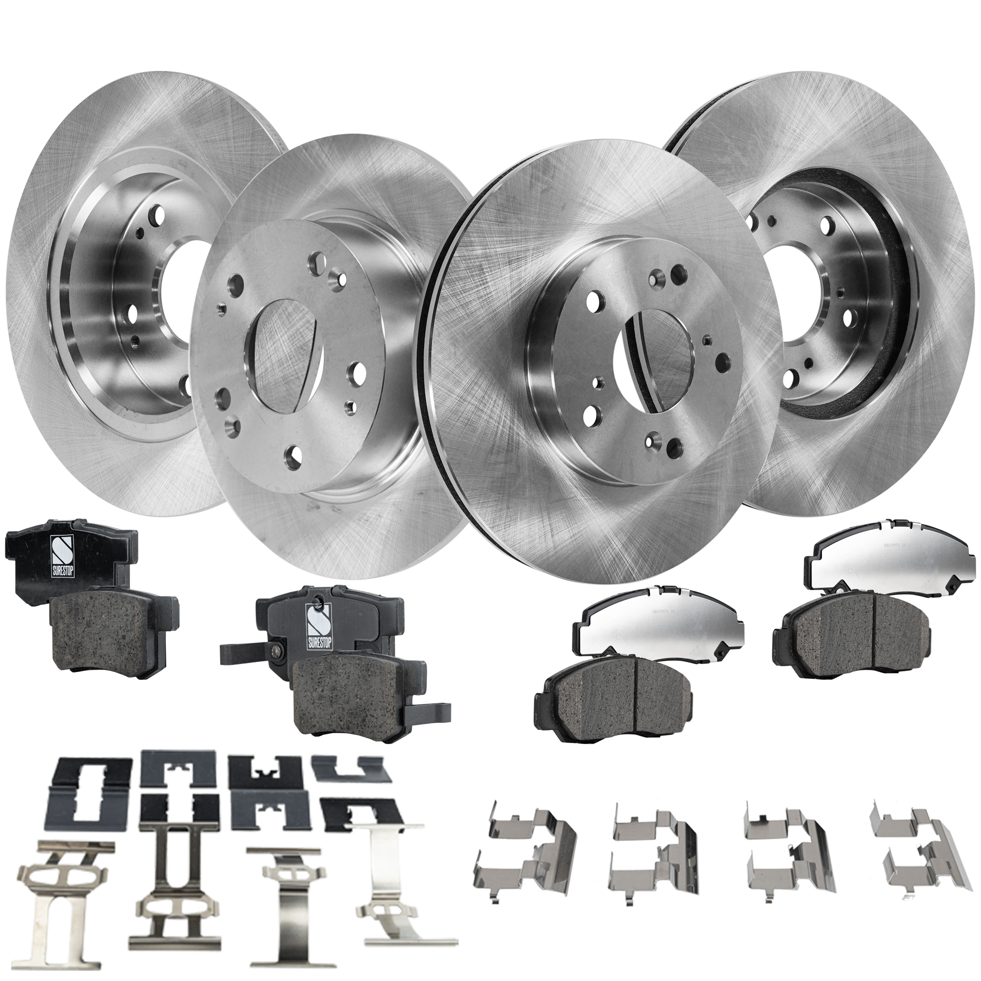 AM ACCORD 03-07 FRONT AND REAR BRAKE DISC AND PAD KIT 4 Wheel Set SKU KIT 012121-02-06 OEM 45251S87A00-42510SDAA00-42510S