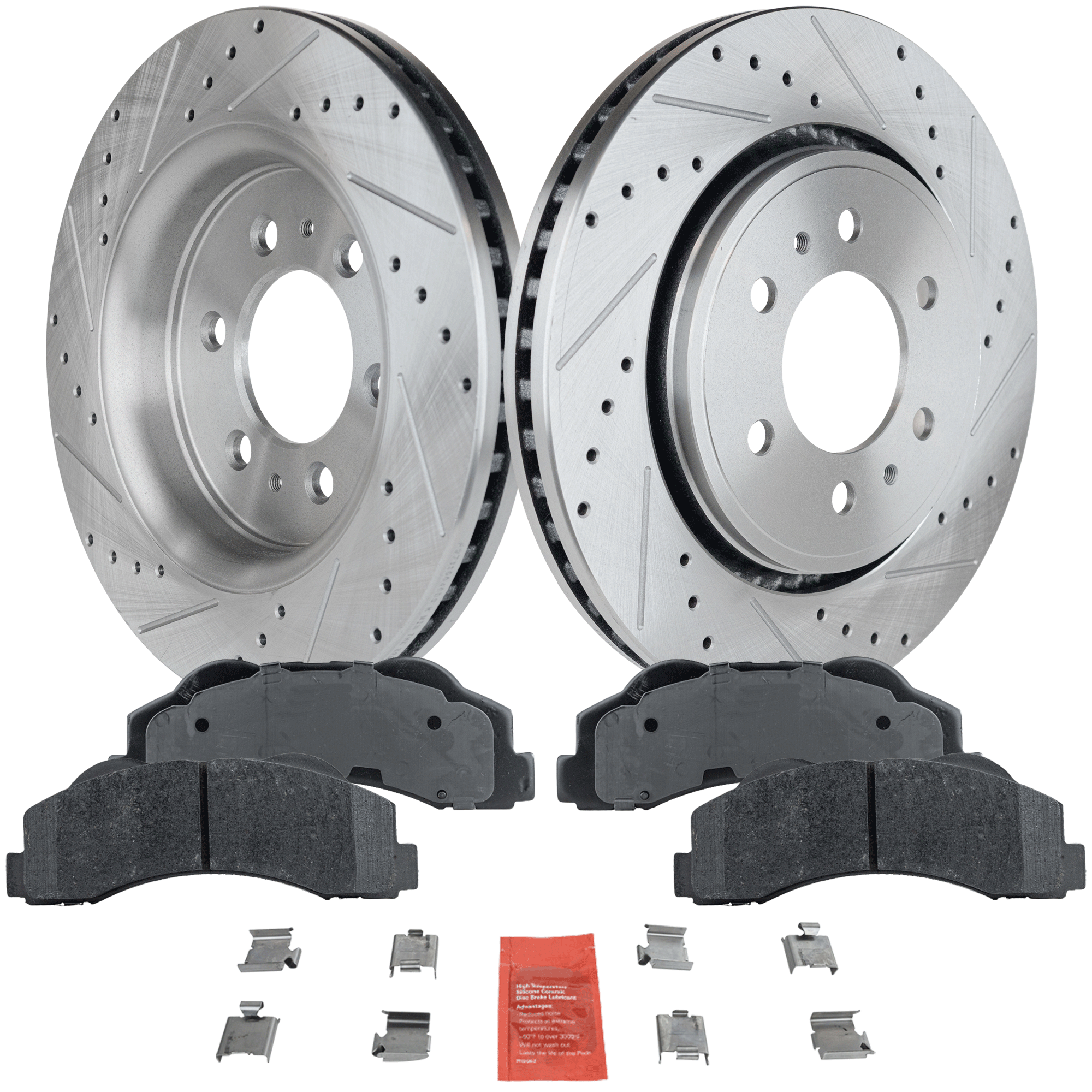 AM EXPEDITION F 150-10-17 NAVIGATOR 11-17 FRONT BRAKE DISC AND PAD KIT 4 pc Kit Cross drilled and Slotted SKU KIT 012121-02-09 OEM 42251-54153-60410-900368-90084