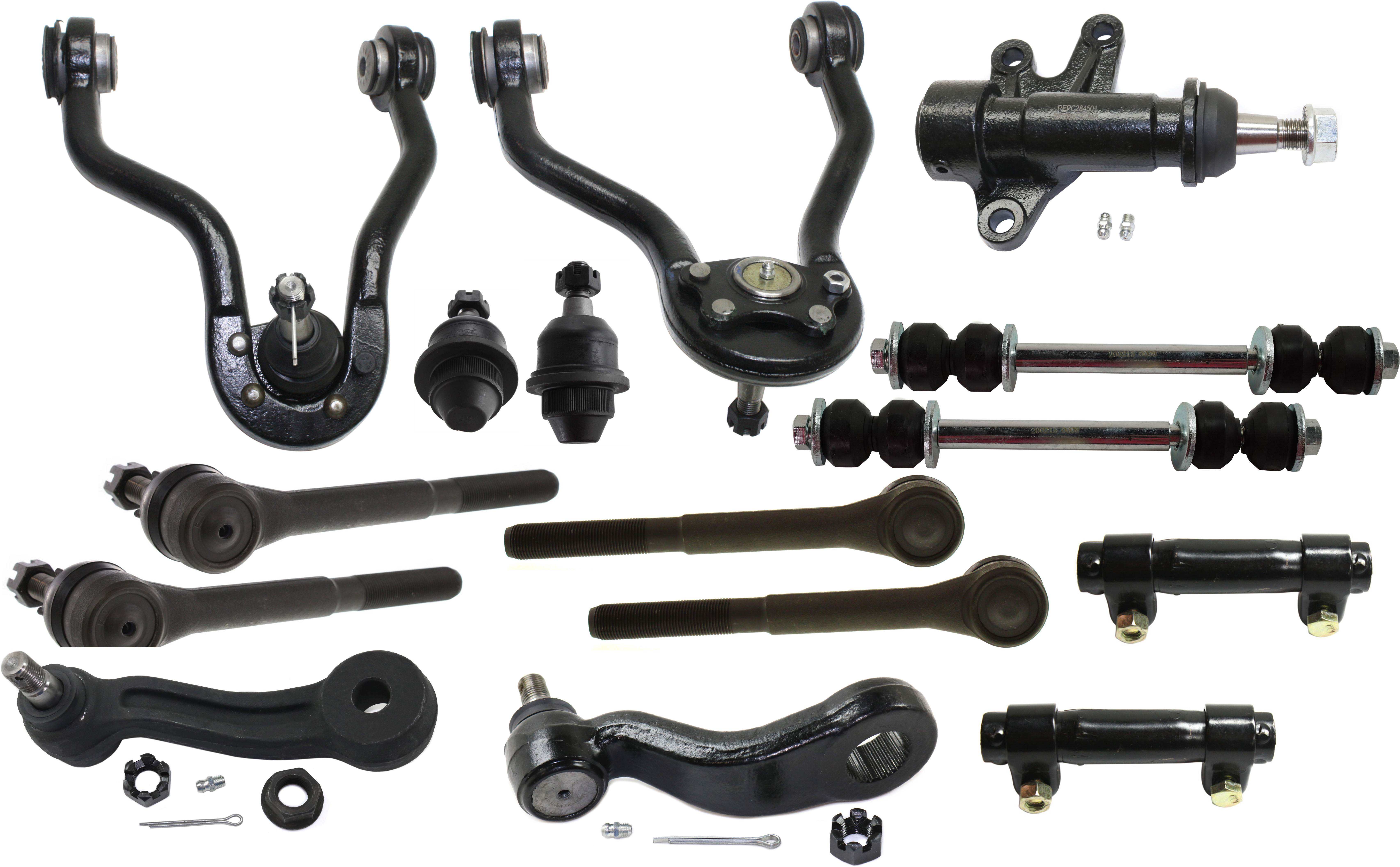 AM TAHOE 00-00 YUKON 95-00 FRONT CONTROL ARM KIT RH AND LH Upper 15 pc kit with Ball Joints Idler Arm Idler Arm Bracket Pitman Arm Sway Bar Links Tie Rod Adjusting Sleeves and Tie Rod Ends SKU KIT 012121-02-24 OEM 104221-286020-2601474-50512