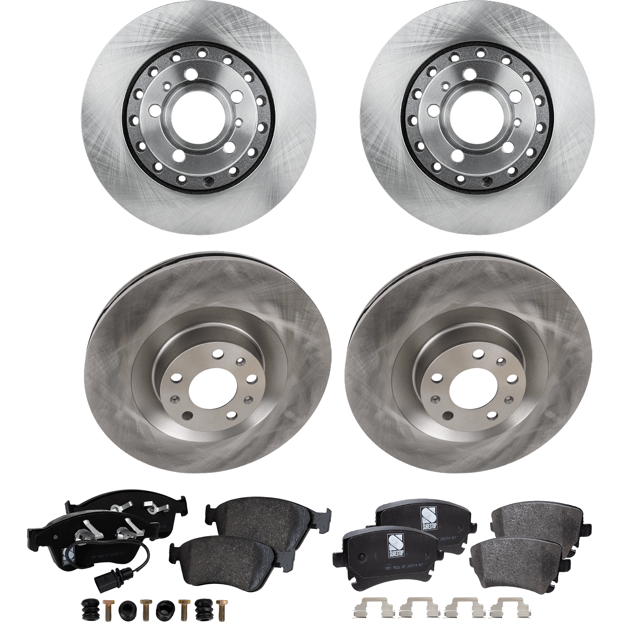 AM A8 QUATTRO 04-05 PHAETON 04-06 FRONT AND REAR BRAKE DISC AND PAD KIT 4 Wheel Set SKU KIT 012123-01 OEM 4E0615601K 34270-34289-45116-8