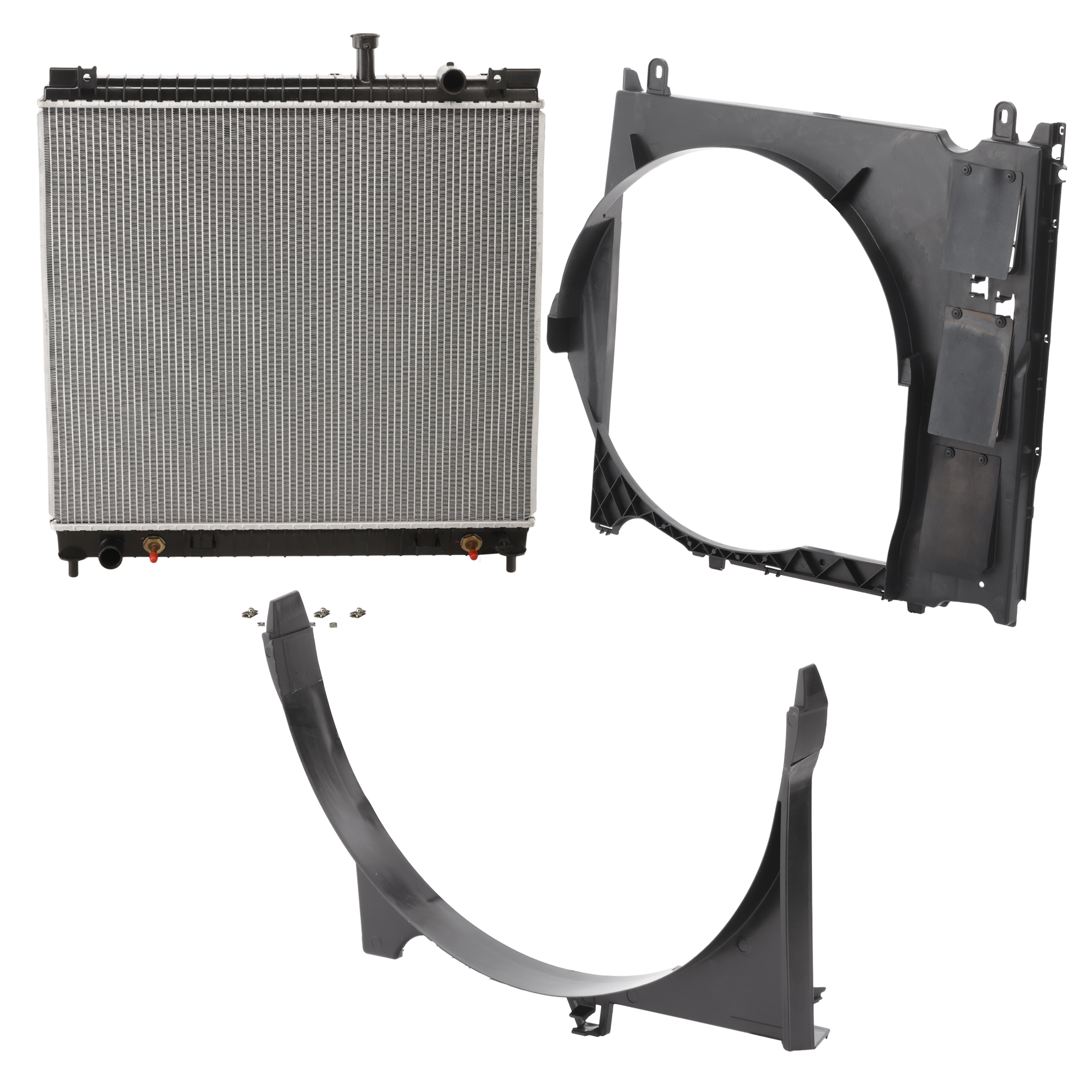 AM ARMADA 05-15 TITAN 04-15 RADIATOR 3 pc Kit includes Upper and Lower Fan Shroud SKU KIT 012126-04 Partslink NI3010202 NI3110130 NI3110129 OEM 21460ZZ90A 214779FD0A 214769FD