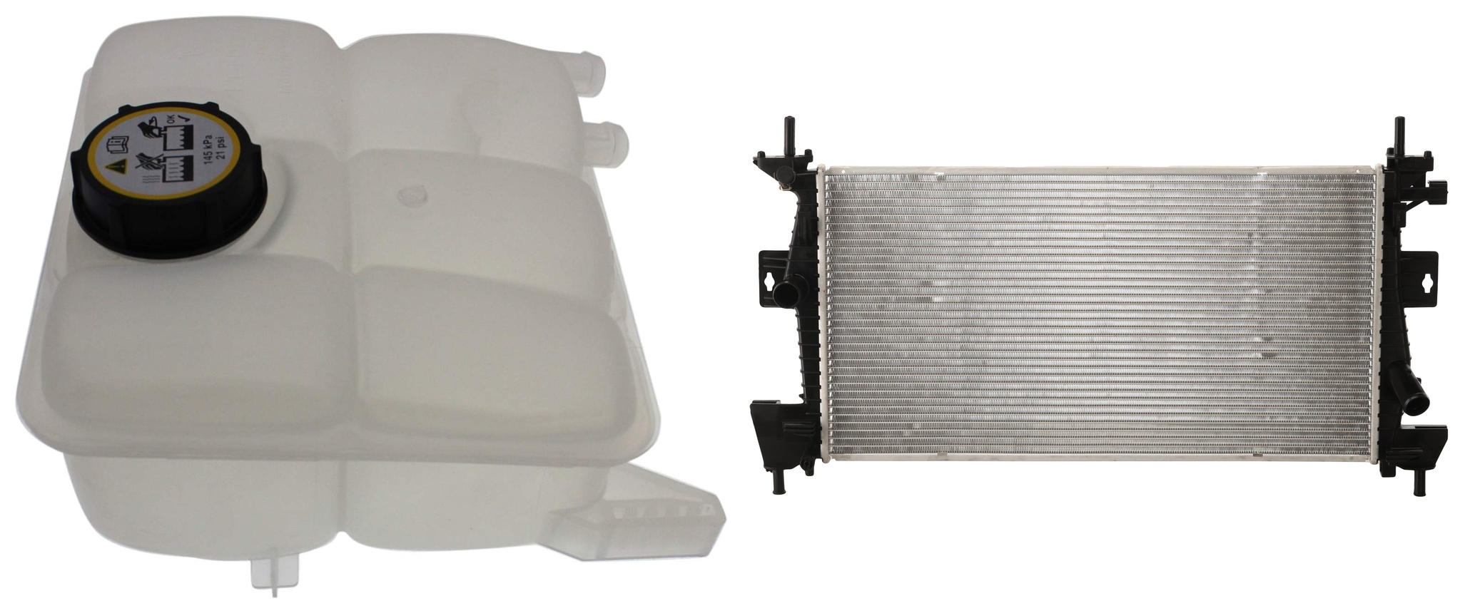 AM FOCUS 12-18 RADIATOR 2 pc Kit 2.0L Non Turbo Engine includes Coolant Reservoir SKU KIT 012126-06 Partslink FO3010301 FO3014110 OEM CV6Z8005A CV6Z8A080A PFM BE8Z8