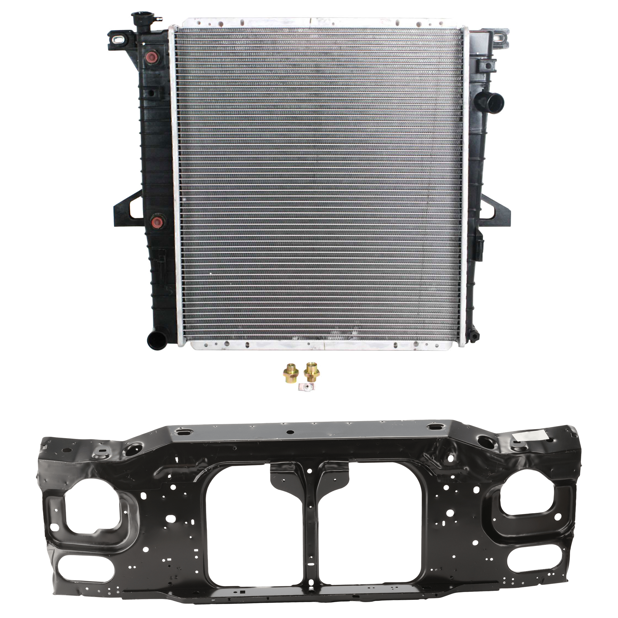 AM RANGER 98-11 RADIATOR SUPPORT 2 pc Kit Assembly 6 Cyl 3.0L 4.0L Overhead Valve Engine includes Radiator SKU KIT 012126-23 Partslink FO1225138 FO3010151 OEM AL5Z16138A 6L5Z8005DA