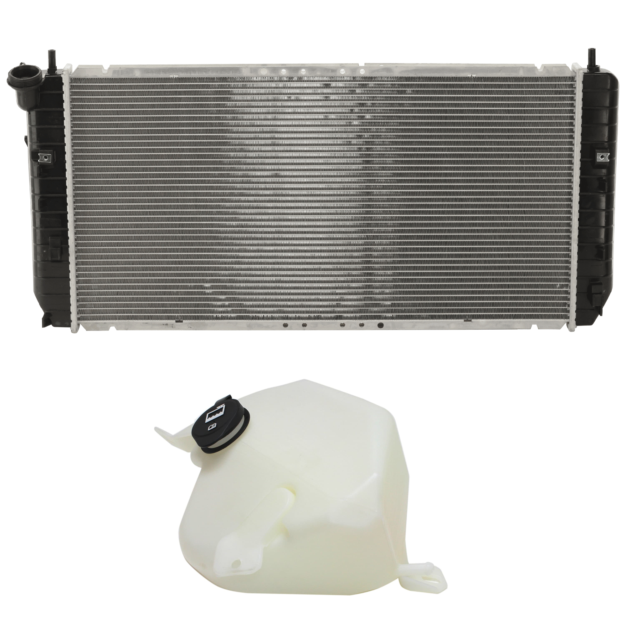 AM LUCERNE 06-08 RADIATOR 2 pc Kit 6 Cyl includes Coolant Reservoir SKU KIT 012126-25 Partslink GM3010492 GM3014132 OEM 25772258-15839773