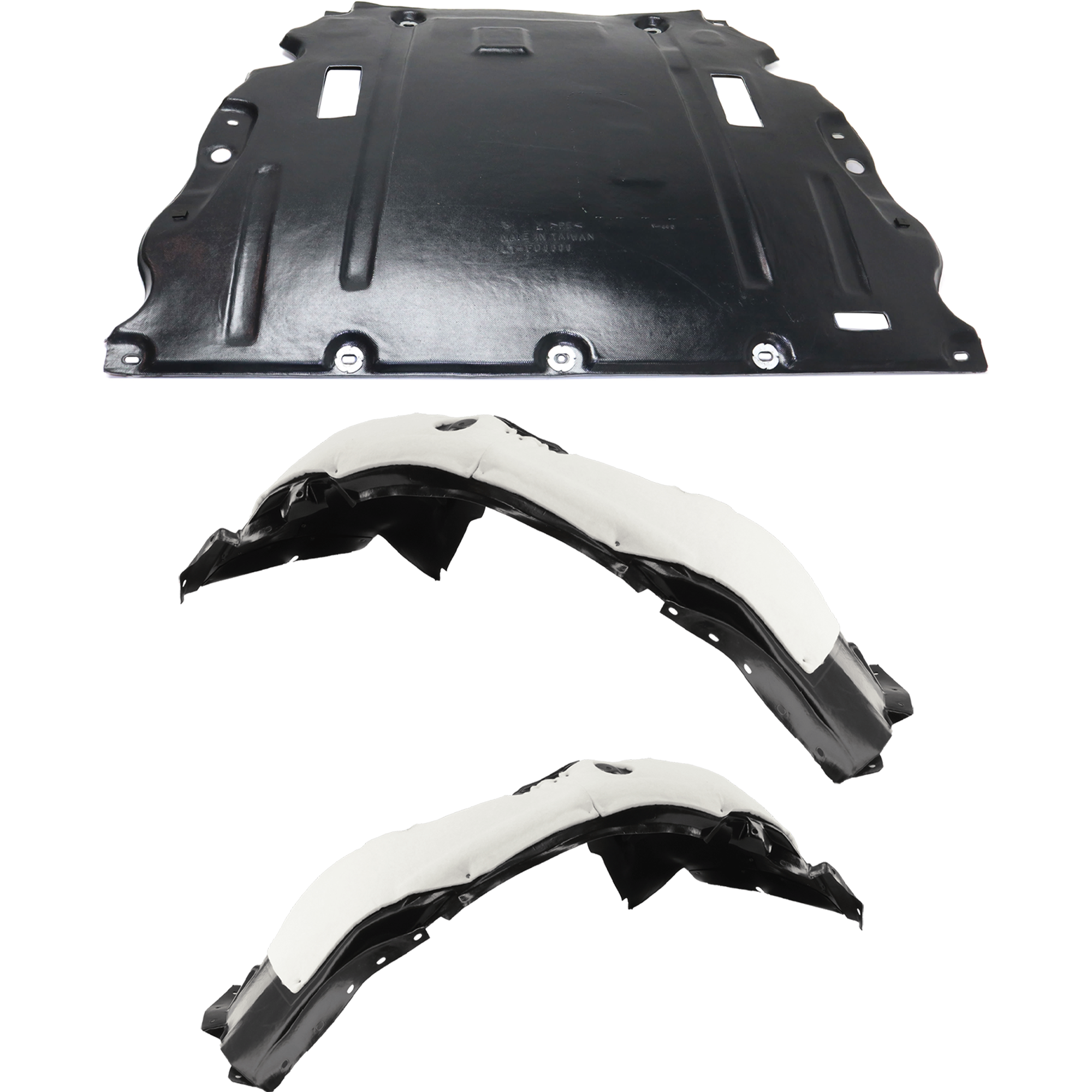 AM MKZ 13-16 ENGINE SPLASH SHIELD 3 pc Kit Under Cover Front 2.0L Engine includes Driver and Passenger Side Fender Liner SKU KIT 012126-29 Partslink FO1228126 FO1249168 FO1248168 OEM DG9Z6P013E DP5Z16102A DP5Z1610