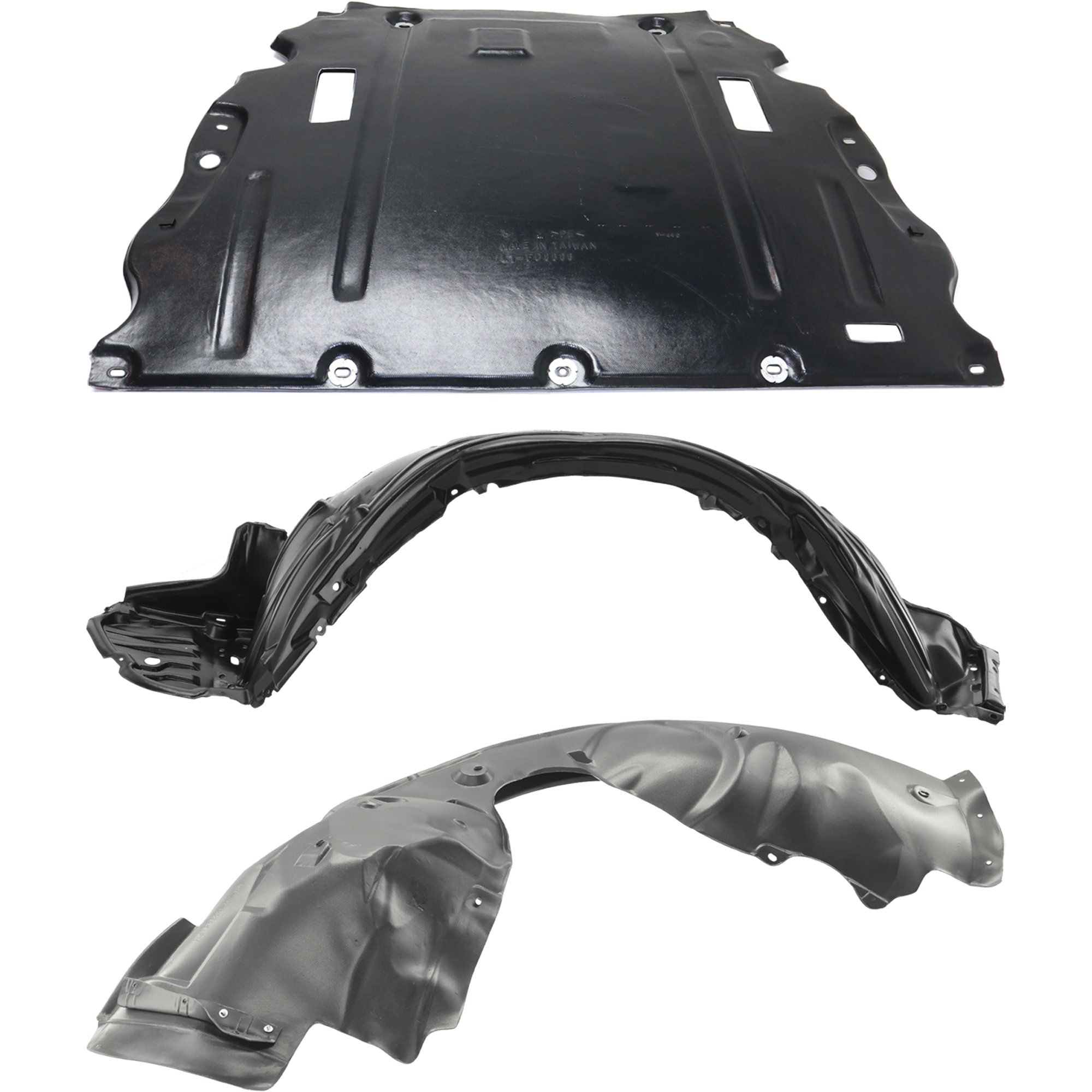 AM FUSION 17-20 POLICE RESPONDER HYBRID 19-20 ENGINE SPLASH SHIELD 3 pc Kit includes Driver and Passenger Side Fender Liner SKU KIT 012126-30 Partslink FO1228126 FO1249176 FO1248176 OEM DG9Z6P013E HS7Z16102E HS7Z1610