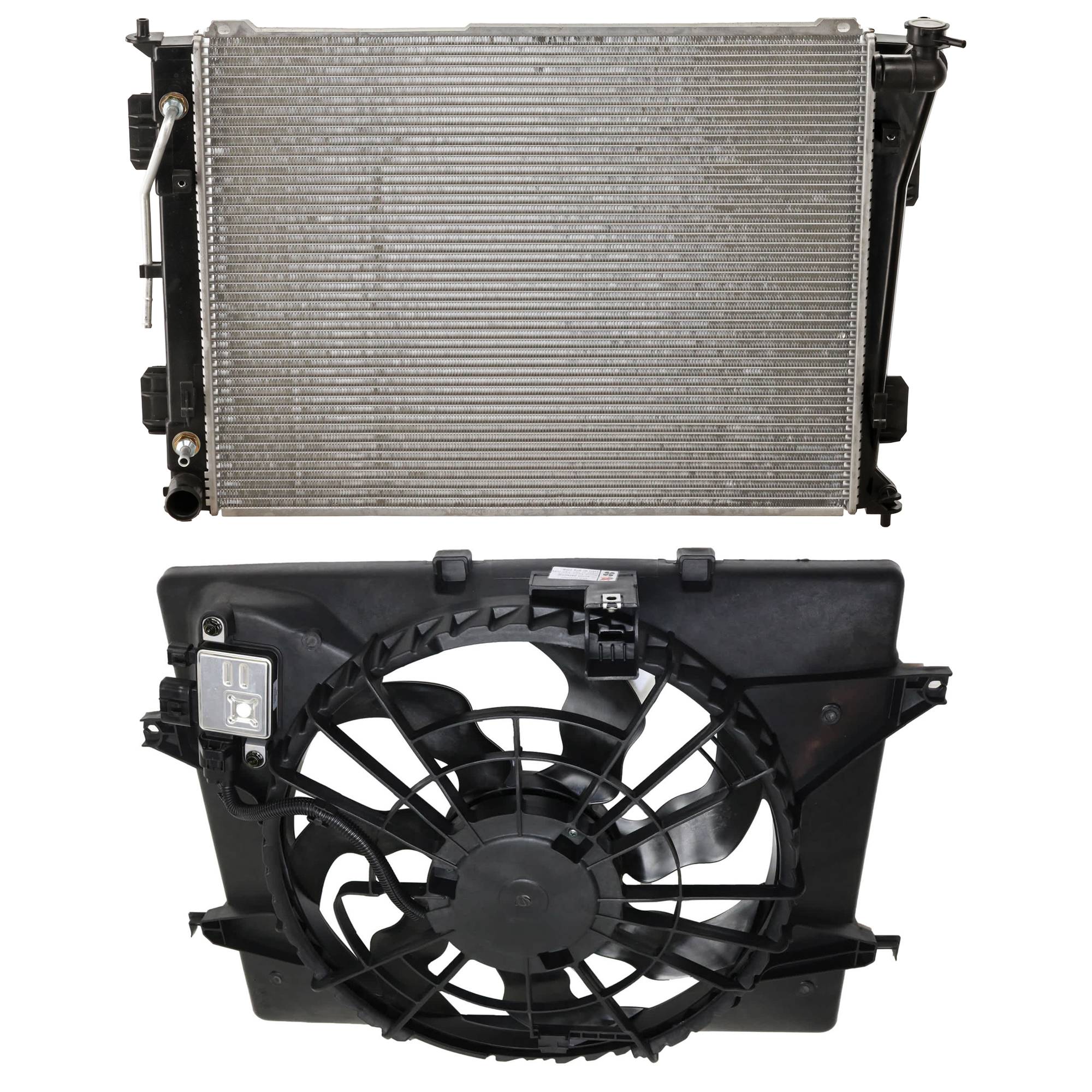 AM SONATA 14-14 OPTIMA 14-15 RADIATOR 2 pc Kit 2.4L Eng. Except Hybrid Models includes Radiator Fan SKU KIT 012126-33 Partslink HY3010171 HY3010183 HY3115150 OEM 253103Q500-253103R700-253802T5