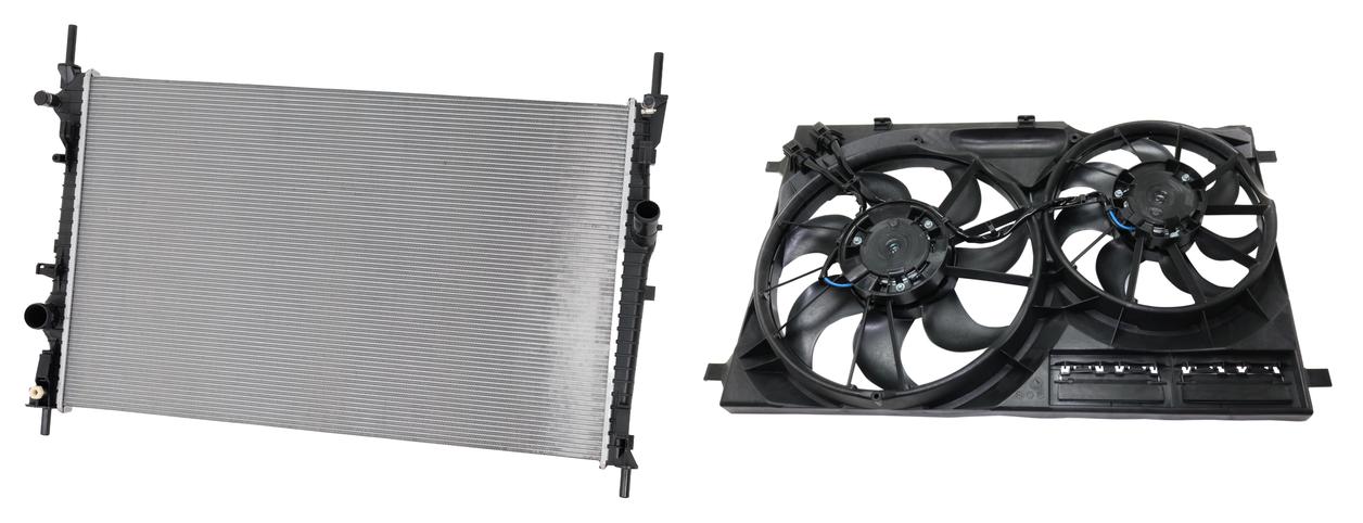 AM TRANSIT VAN 15-19 RADIATOR 2 pc Kit 3.5L 3.7L Engine includes Radiator Fan SKU KIT 012126-39 Partslink FO3010329 FO3115211 OEM CK4Z8005B LK4Z8C607E LK4Z8C607