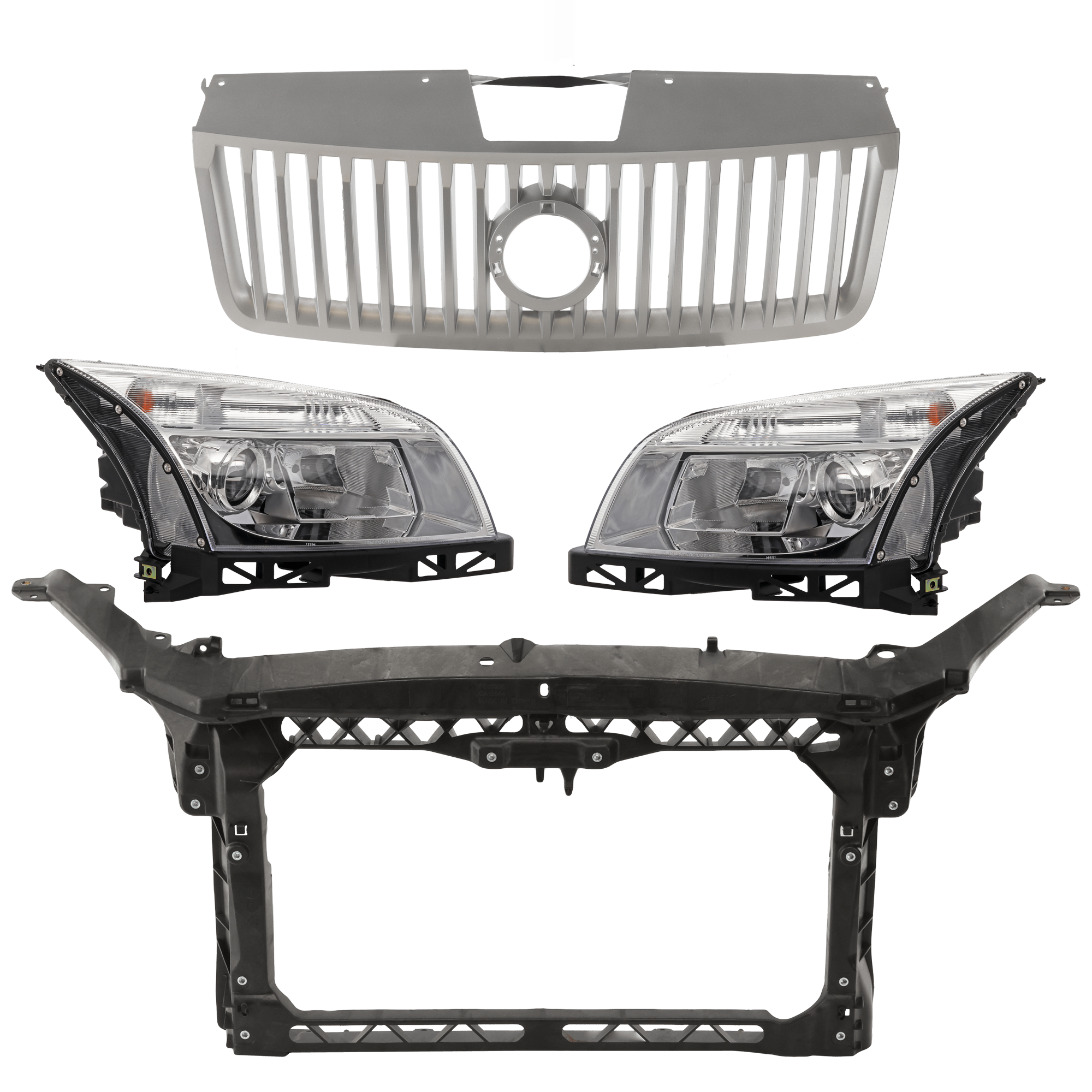 AM MILAN 06-09 RADIATOR SUPPORT 4 pc Kit Assembly includes Grille and Headlight SKU KIT 012126-51 Partslink FO1225184 FO1200484 FO2503235 FO2502235 OEM 6E5Z16138A 6N7Z8200A 6N7Z13008