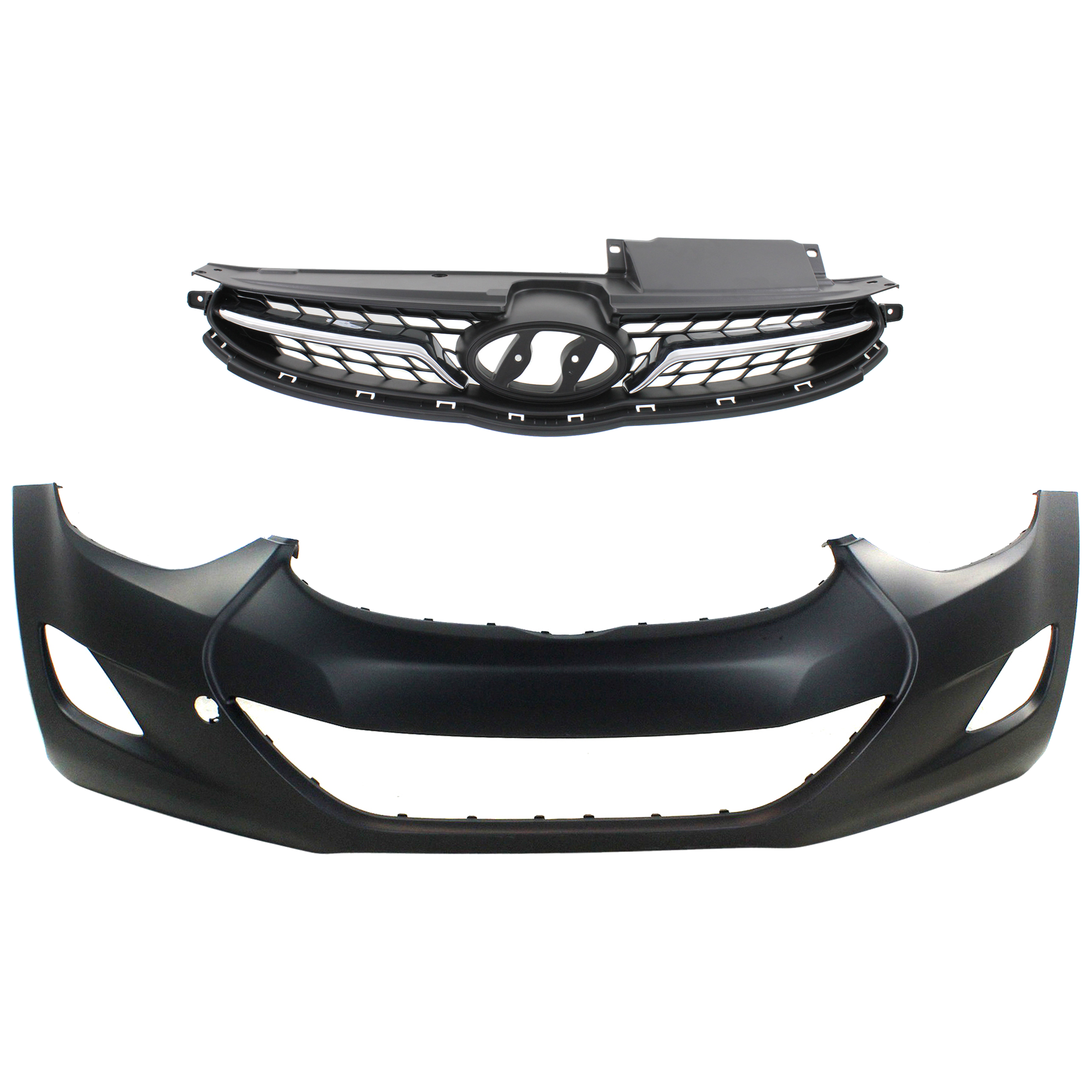 AM ELANTRA 11-13 FRONT BUMPER COVER 2 pc kit with Grille Assembly SKU KIT 012224-03 Partslink HY1000185 HY1200160 OEM 865113Y000-863503Y200
