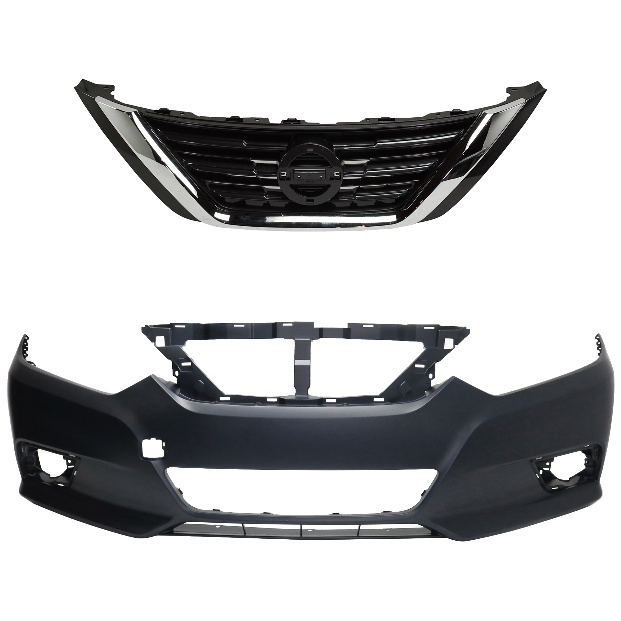 AM ALTIMA 16-18 FRONT BUMPER COVER 2 pc kit with Grille Assembly SKU KIT 012224-04 Partslink NI1000311 NI1200283 OEM 620229HS0H 623109HS1A