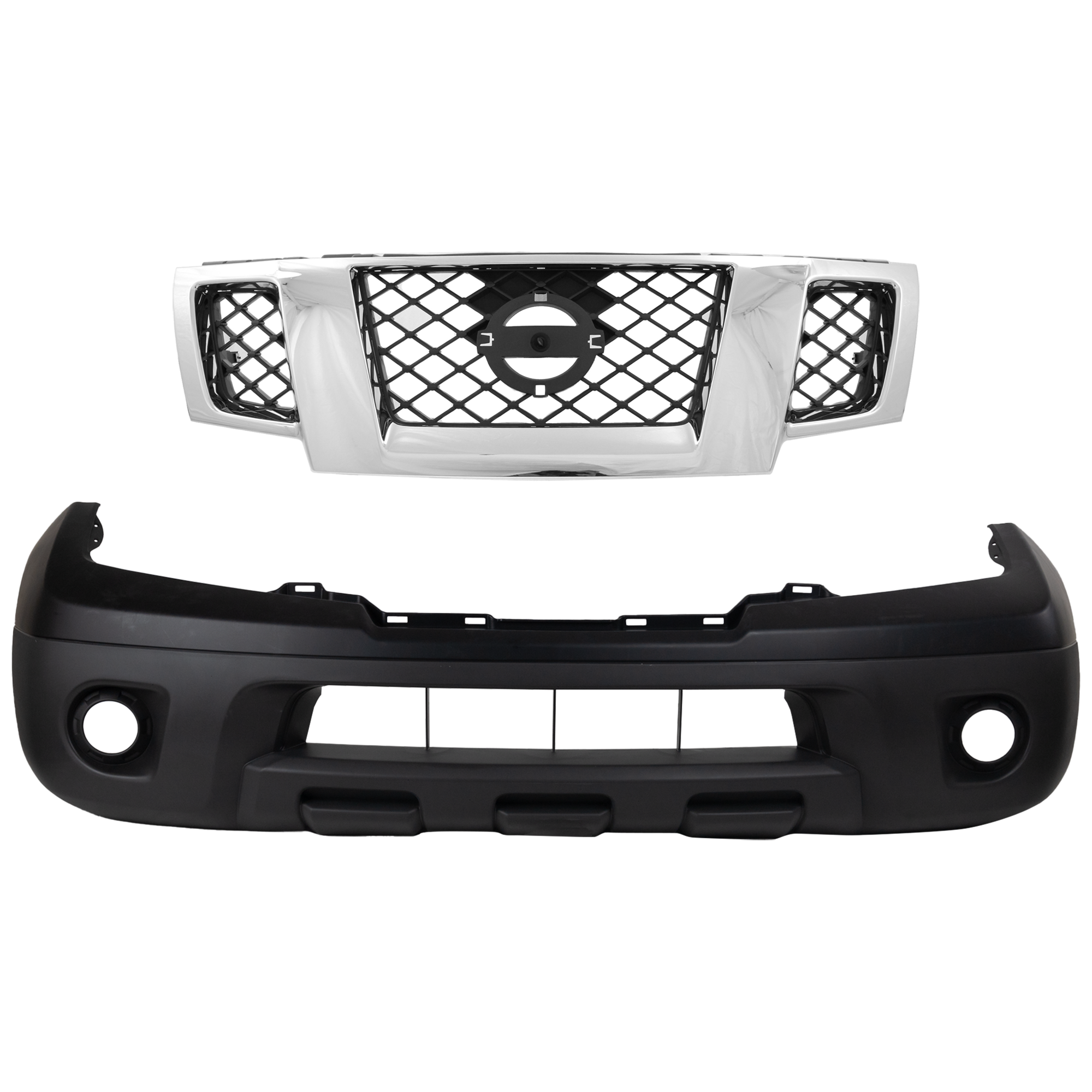 AM FRONTIER 09-20 FRONT BUMPER COVER 2 pc kit with Grille Assembly SKU KIT 012224-05 Partslink NI1000263 NI1200233 OEM 62022ZL00B 62310ZL00B