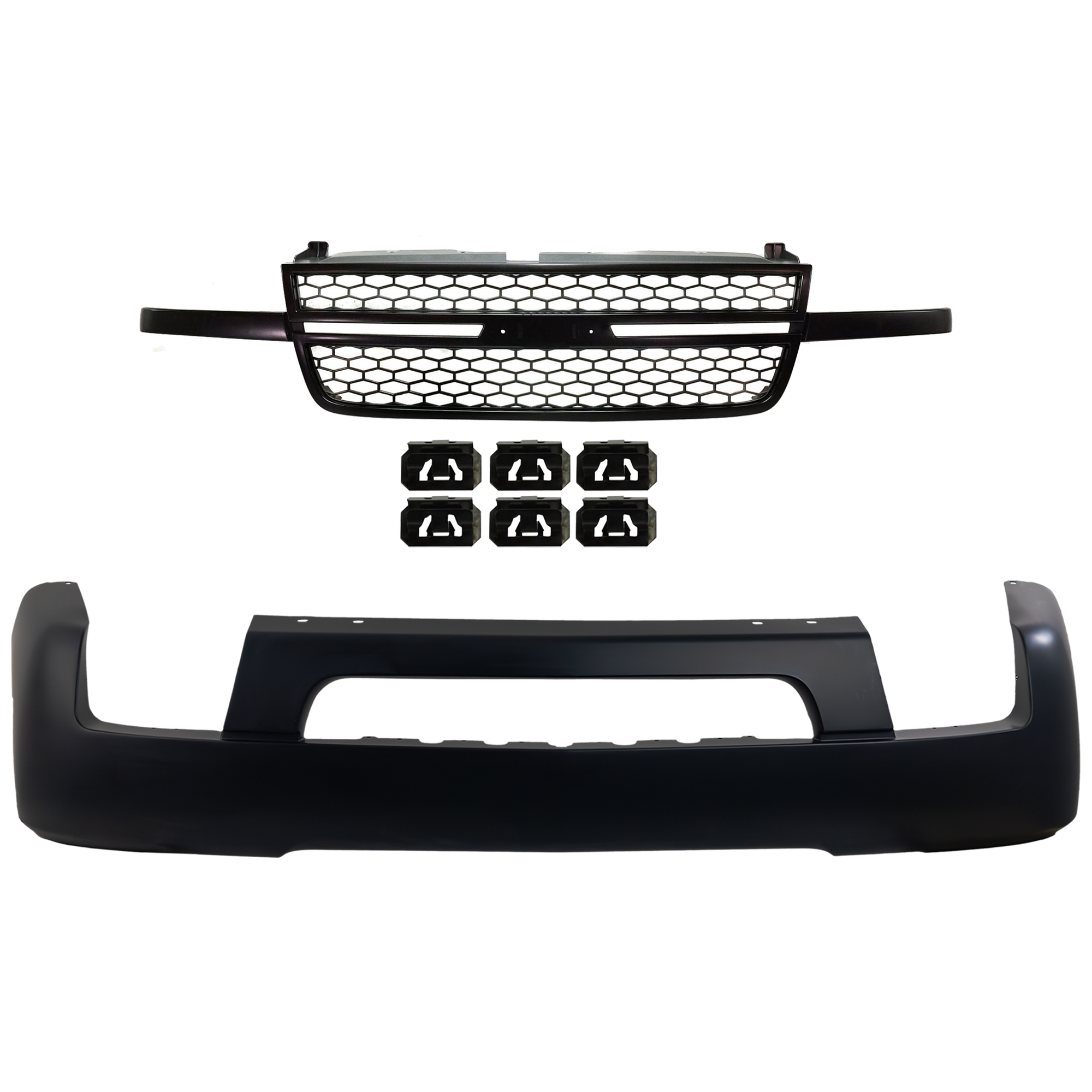 AM SILVERADO 1500-03-06 FRONT BUMPER COVER 2 pc kit Primed w Grille Assembly Includes 2007 Classic SKU KIT 012224-07 Partslink GM1000683 GM1200586 OEM 12335659-15276048