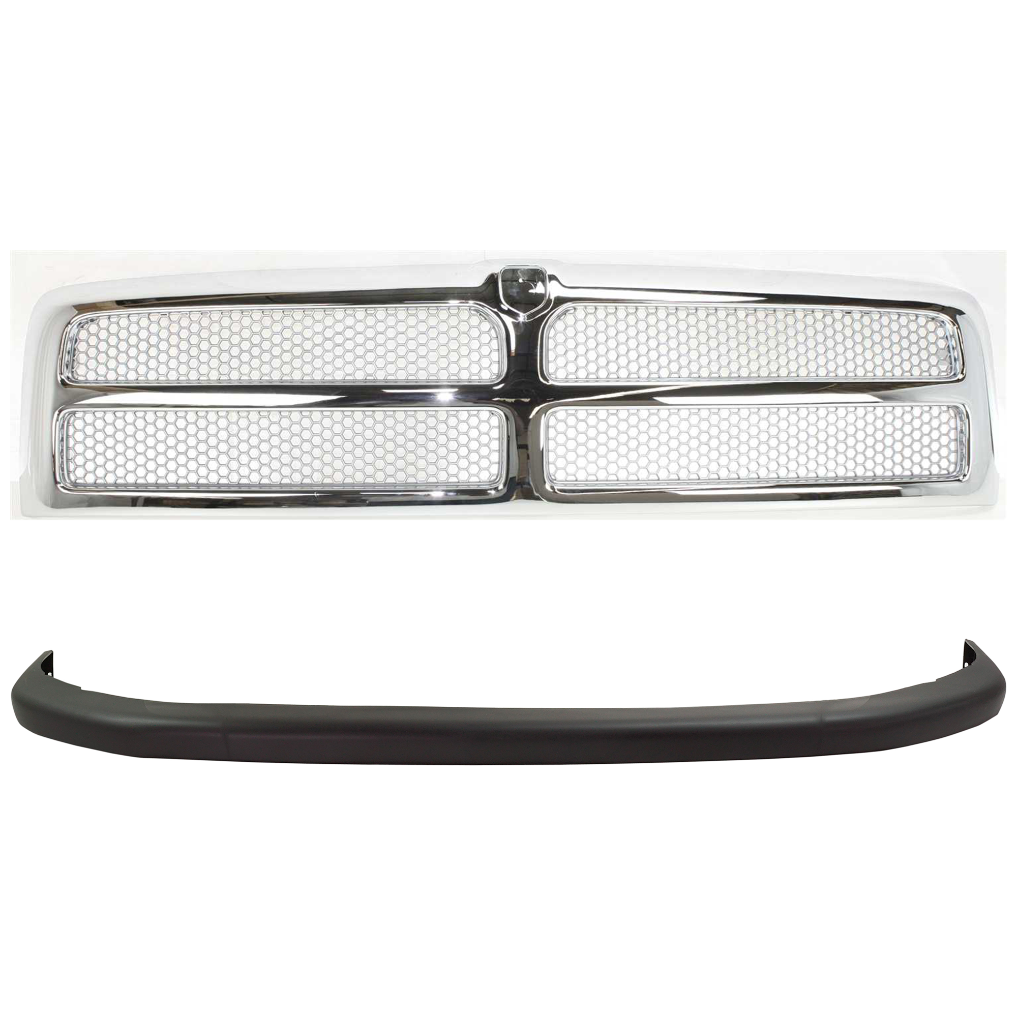 AM RAM 2500 RAM 3500-94-02 RAM 1500-94-01 FRONT BUMPER COVER Upper 2 pc kit with Grille Assembly SKU KIT 012224-10 Partslink CH1000160 CH1200178 CH1200244 OEM 55076610AB 55055252-55076550AB