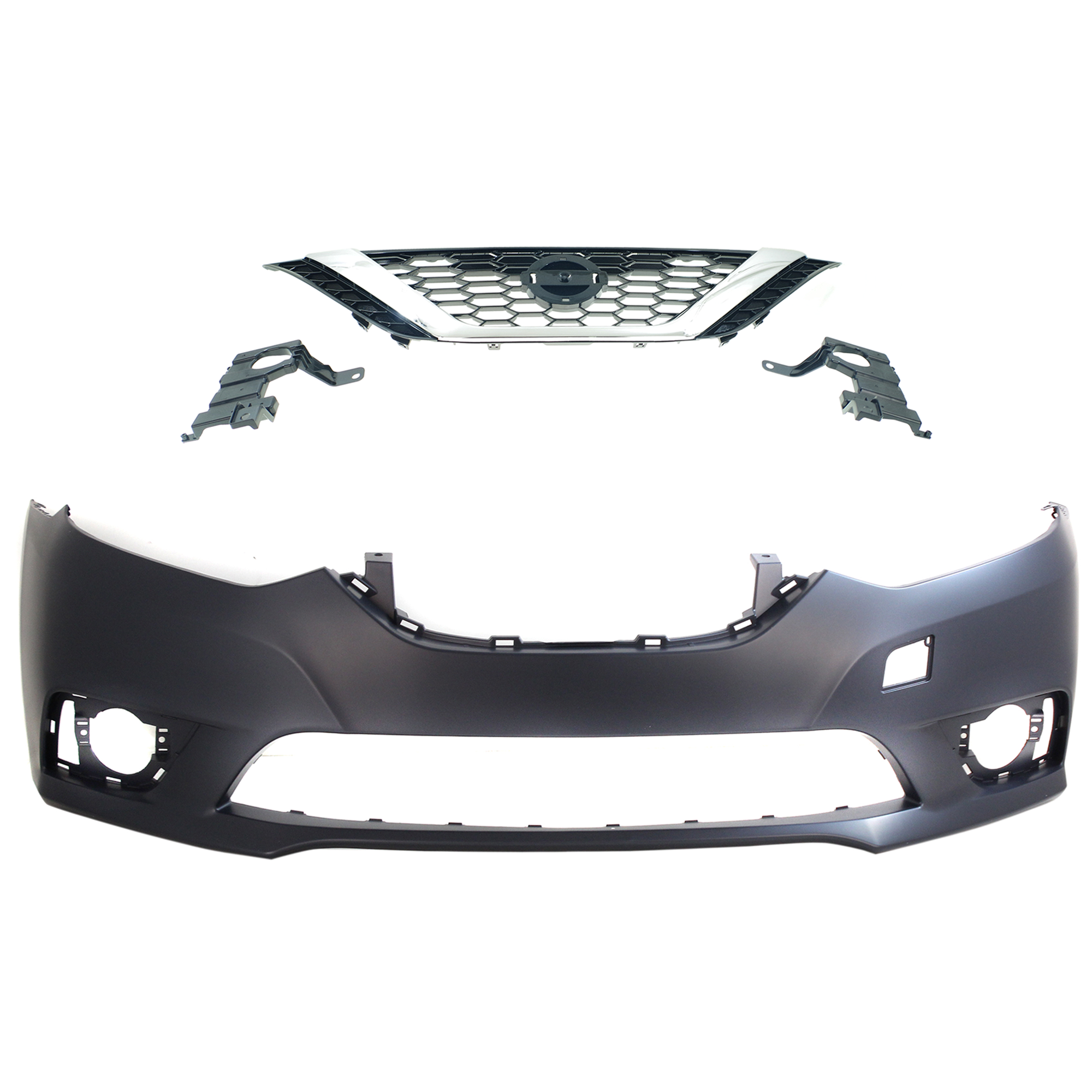 AM SENTRA 16-19 FRONT BUMPER COVER 2 pc kit with Grille Assembly SKU KIT 012224-11 Partslink NI1000313 NI1200279 OEM 620223YU1J 623103YU0D 623103YU