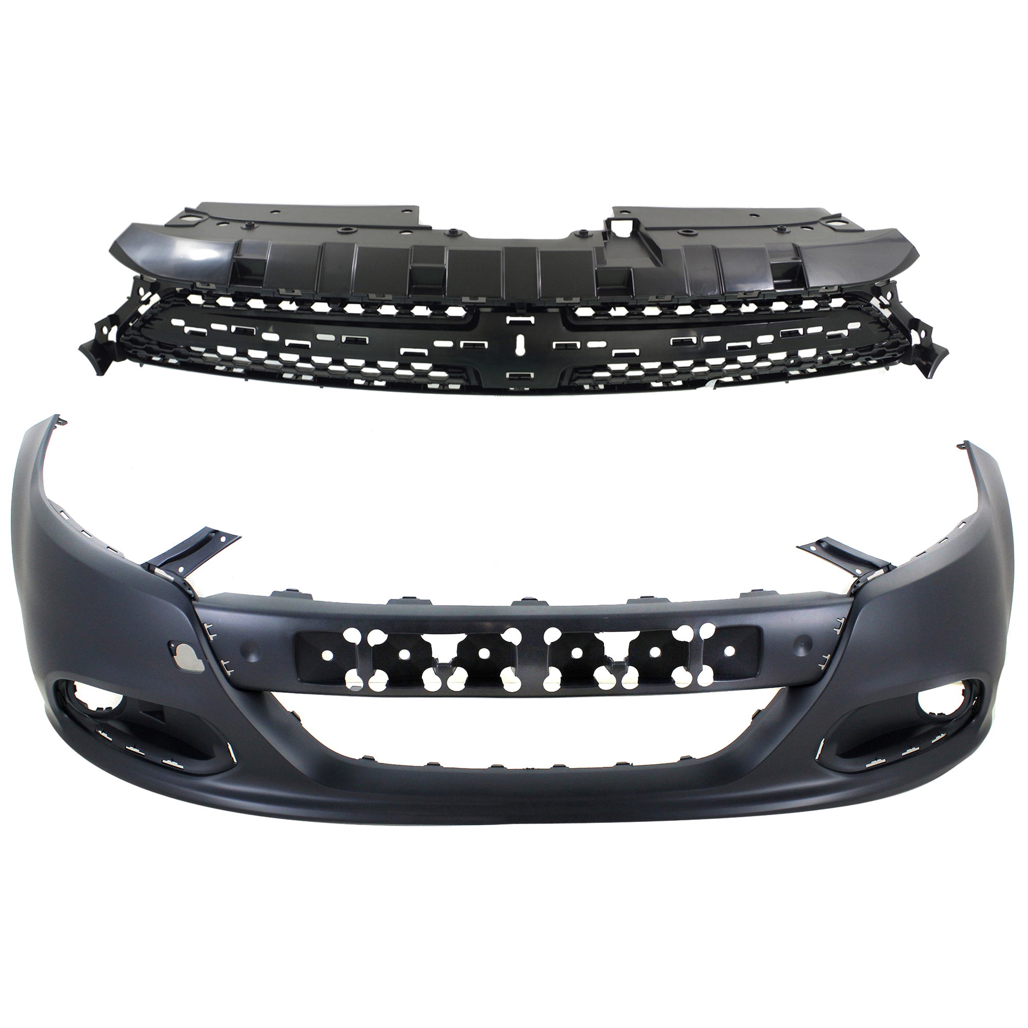 AM DART 13-16 FRONT BUMPER COVER 2 pc kit with Grille Assembly SKU KIT 012224-12 Partslink CH1000A09 CH1200378 OEM 1TS71TZZAF 68081408AE