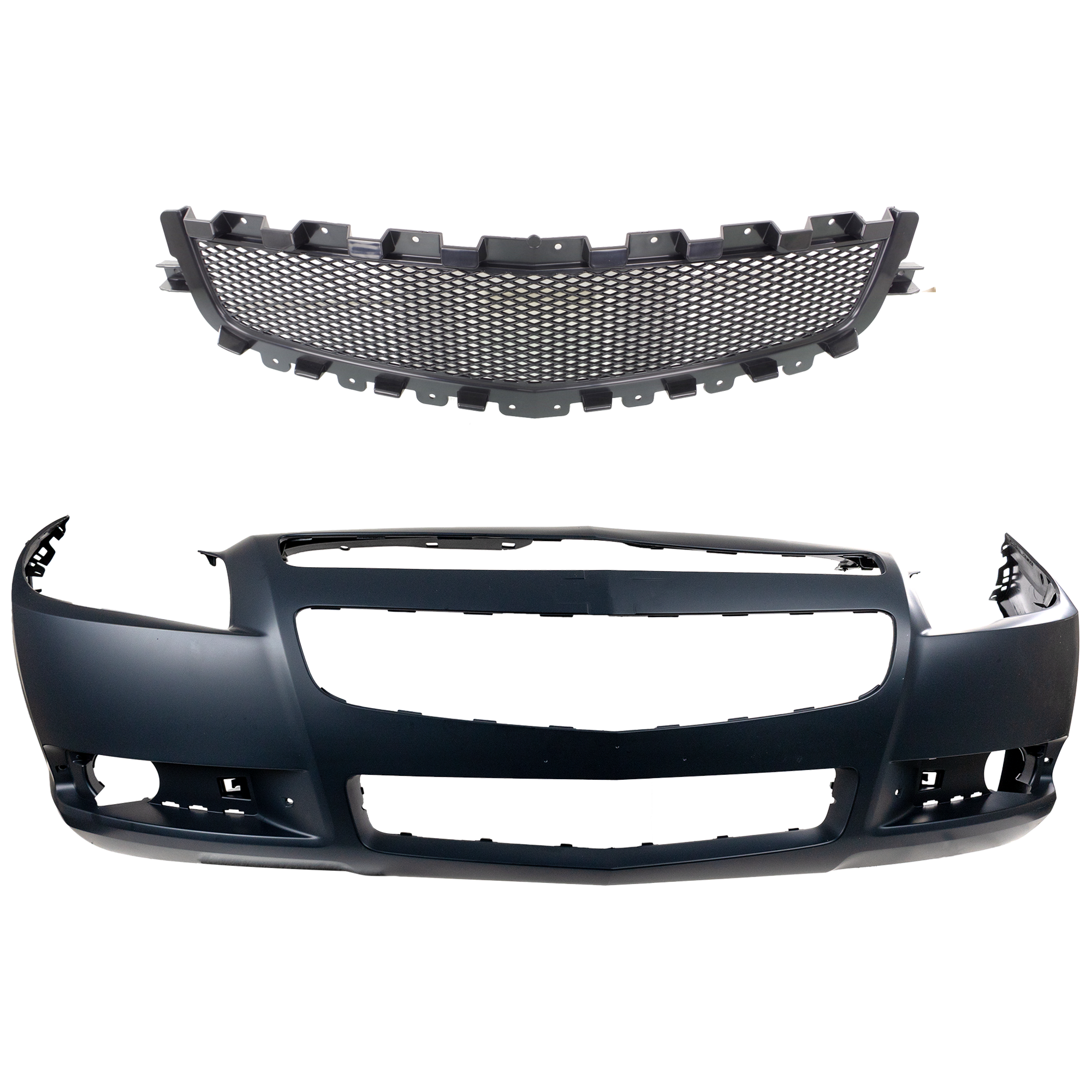 AM MALIBU 08-12 FRONT BUMPER COVER 2 pc kit with Grille Assembly SKU KIT 012224-13 Partslink GM1000858 GM1200600 OEM 20832808-25784042