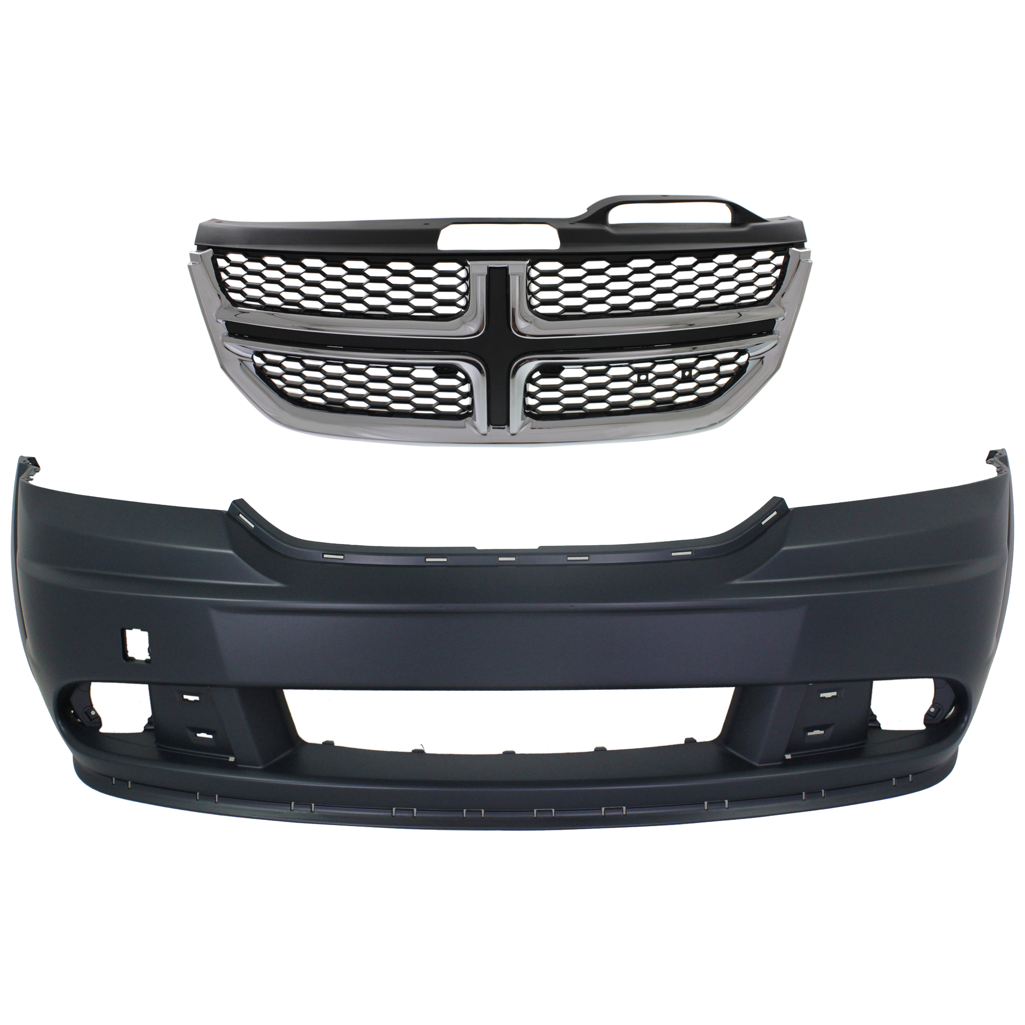 AM JOURNEY 11-15 FRONT BUMPER COVER 2 pc kit with Grille Assembly SKU KIT 012224-15 Partslink CH1000999 CH1200362 OEM 1SW02TZZAC PFM 1SU84SZ0AC