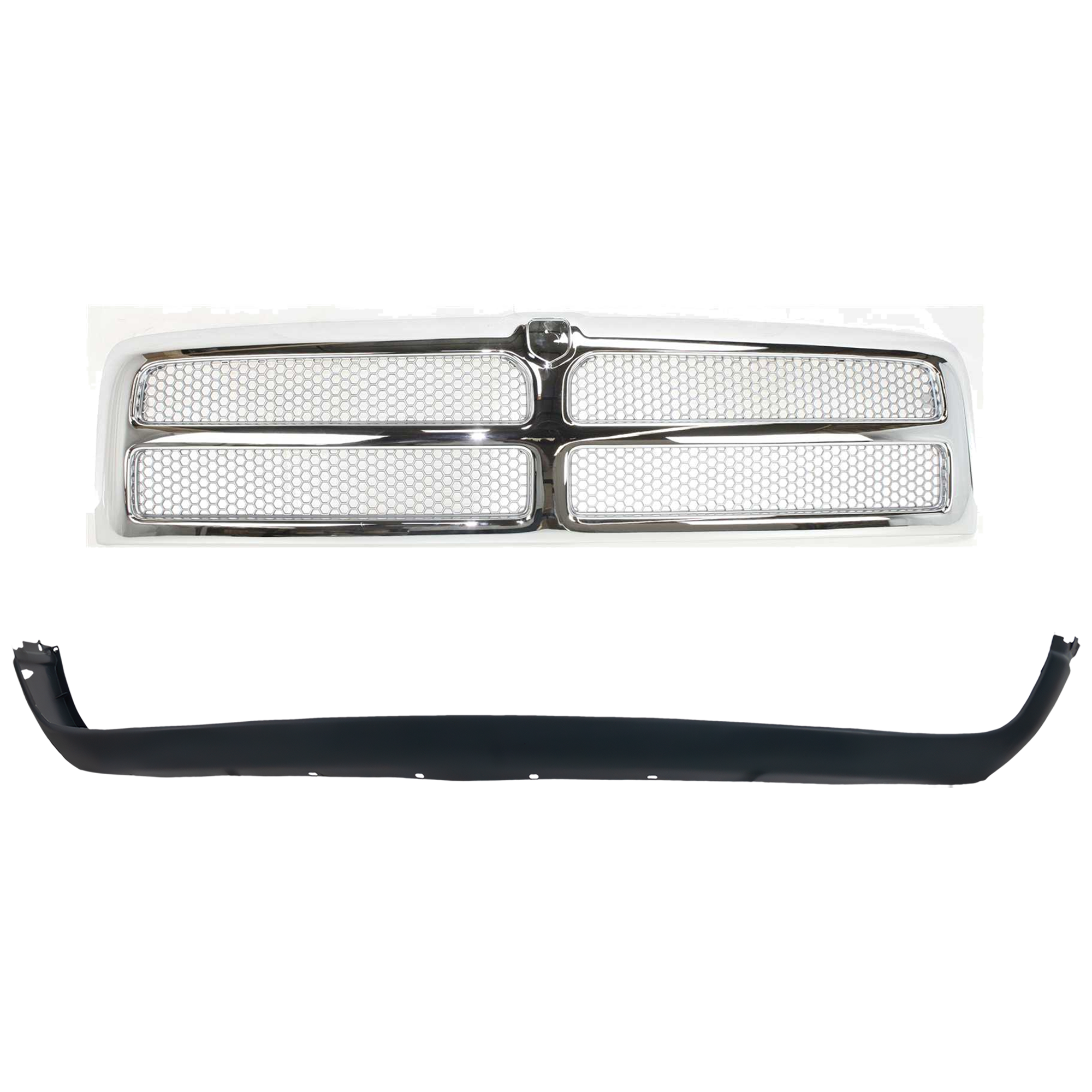 AM RAM 2500 RAM 3500-94-02 RAM 1500-94-01 FRONT BUMPER COVER Lower Unprimed 2 pc kit with Grille Assembly SKU KIT 012224-16 Partslink CH1000232 CH1200178 CH1200244 OEM 55076614AC 55055252-55076550AB