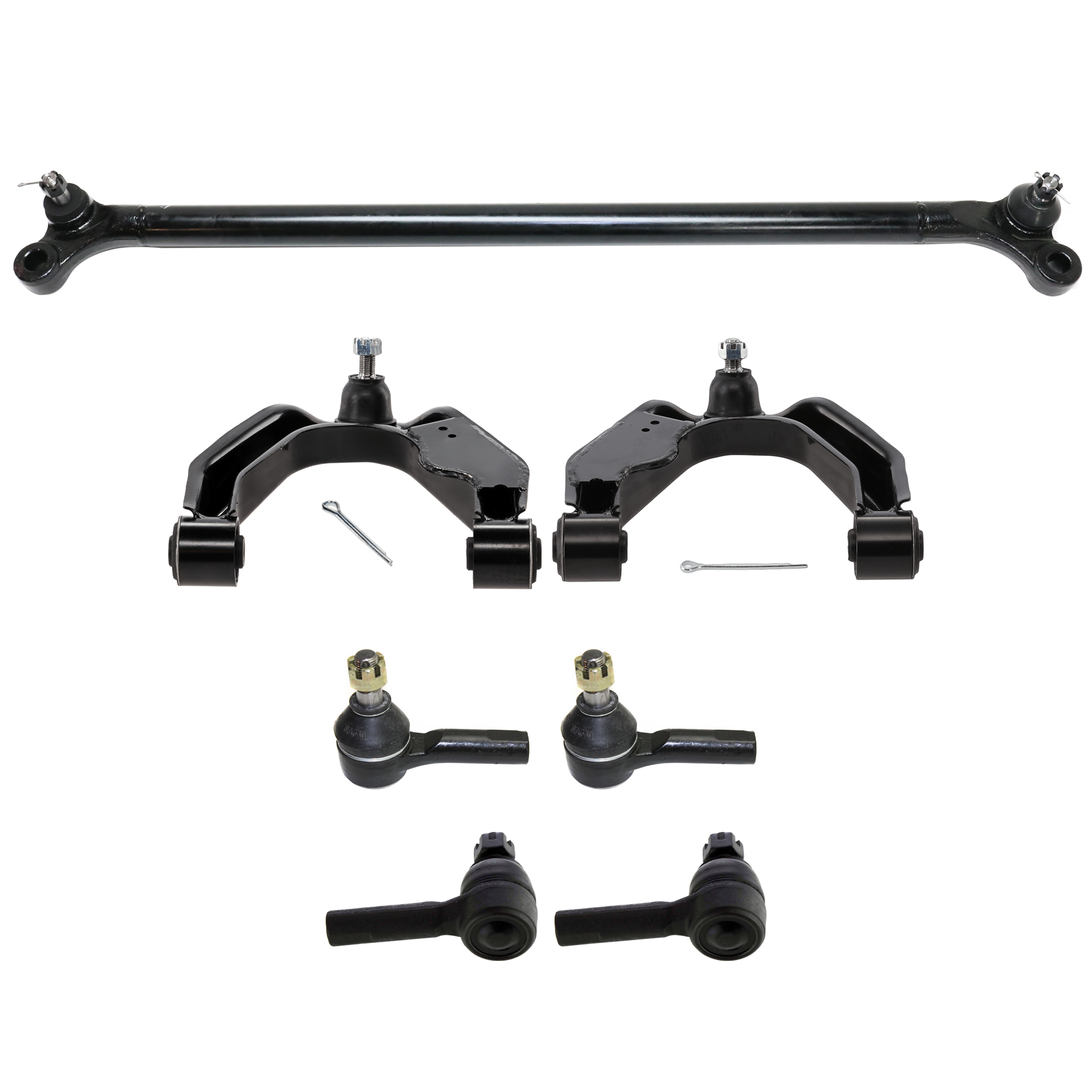 AM 98-04 XTERRA 00-04 CENTER LINK 7 pc Kit w Control Arm and Tie Rod End SKU KIT 012225 C108 Partslink NI4513100 NI4512100 OEM CL69049 GDS80593 JTY7510-54524